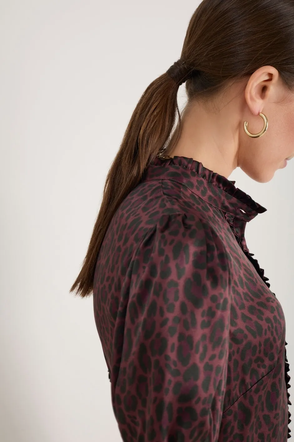 Fabienne Silk Dress - Deep Fig Leopard