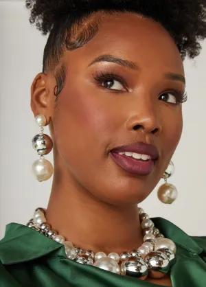 Faux Pearl And Bead Earrings