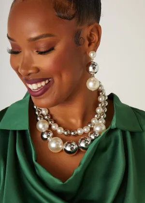 Faux Pearl And Bead Necklace