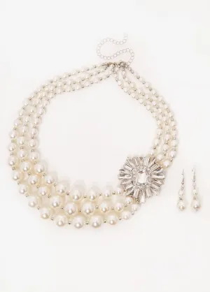 Faux Pearl And Crystal Necklace Set