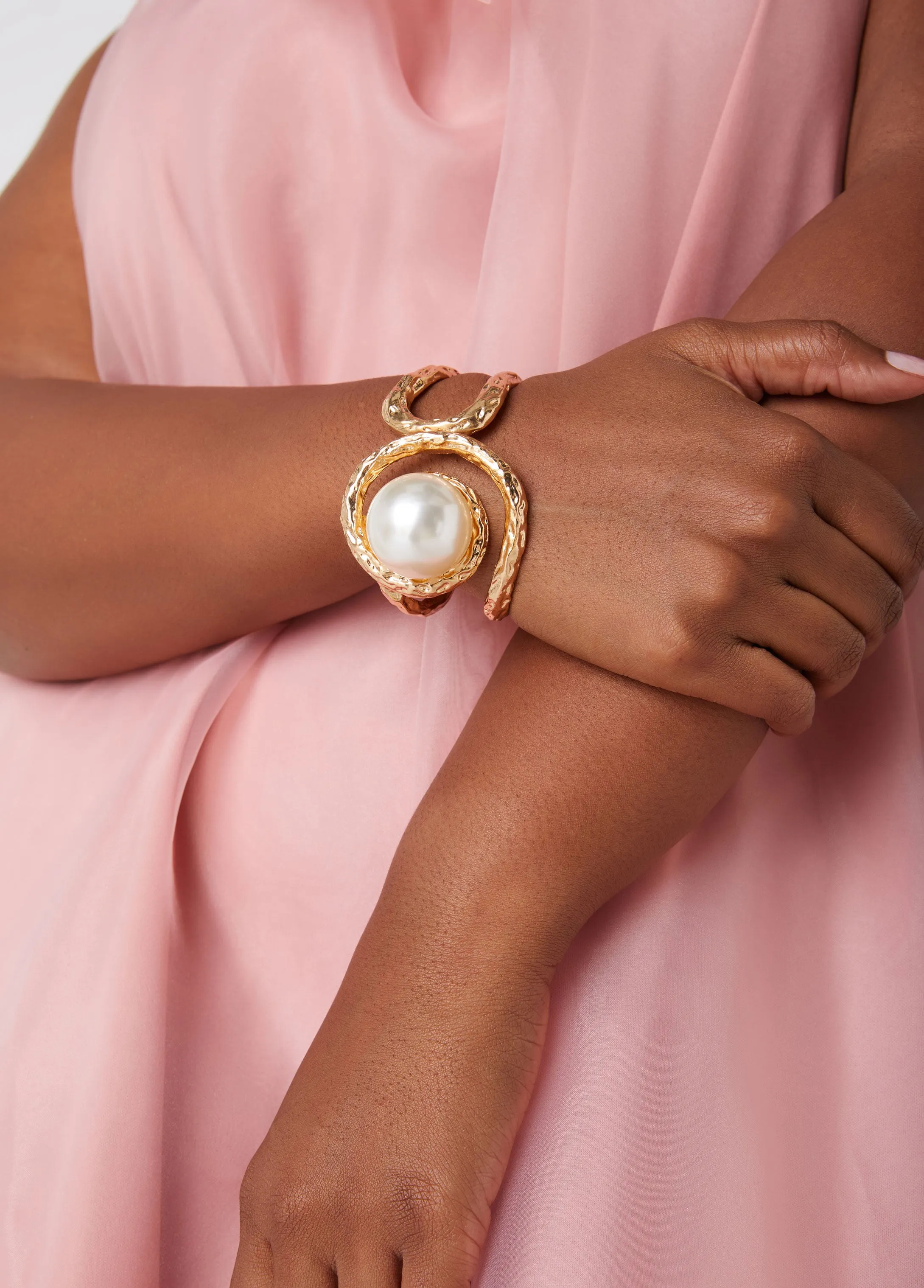 Faux Pearl Hammered Cuff