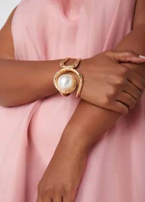 Faux Pearl Hammered Cuff