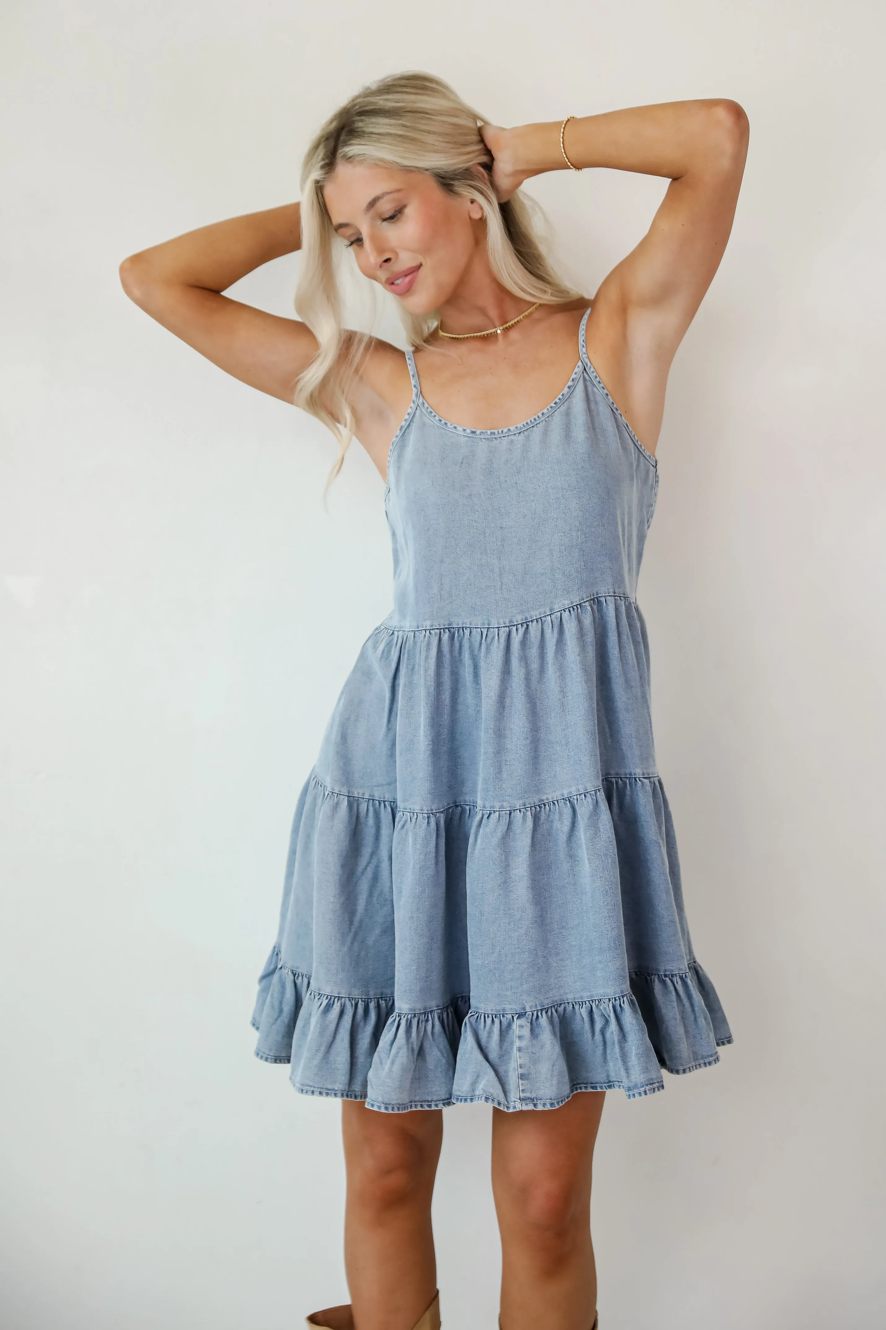FINAL SALE - Abundance Of Love Denim Tiered Mini Dress