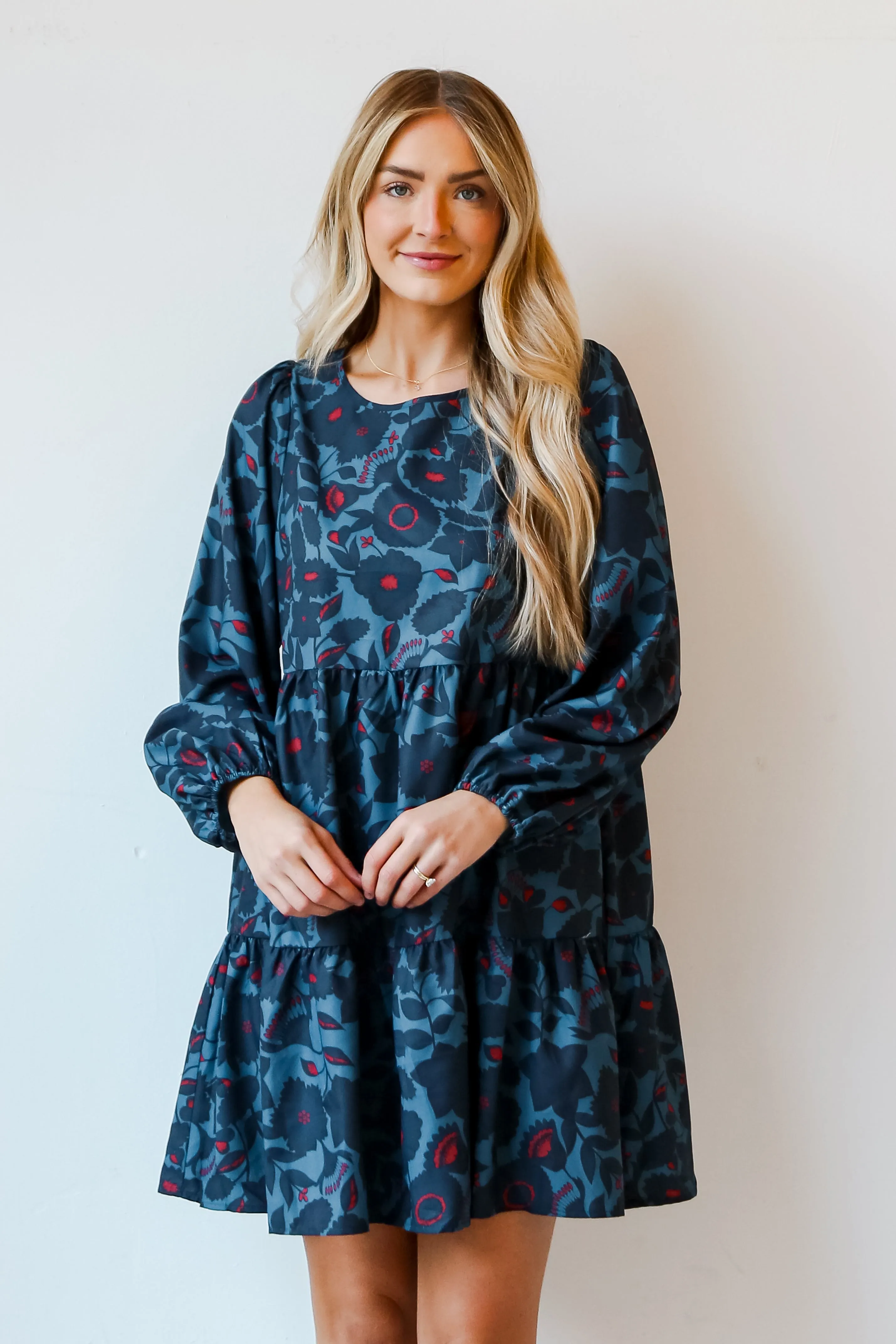 FINAL SALE - Adorable Status Teal Floral Mini Dress