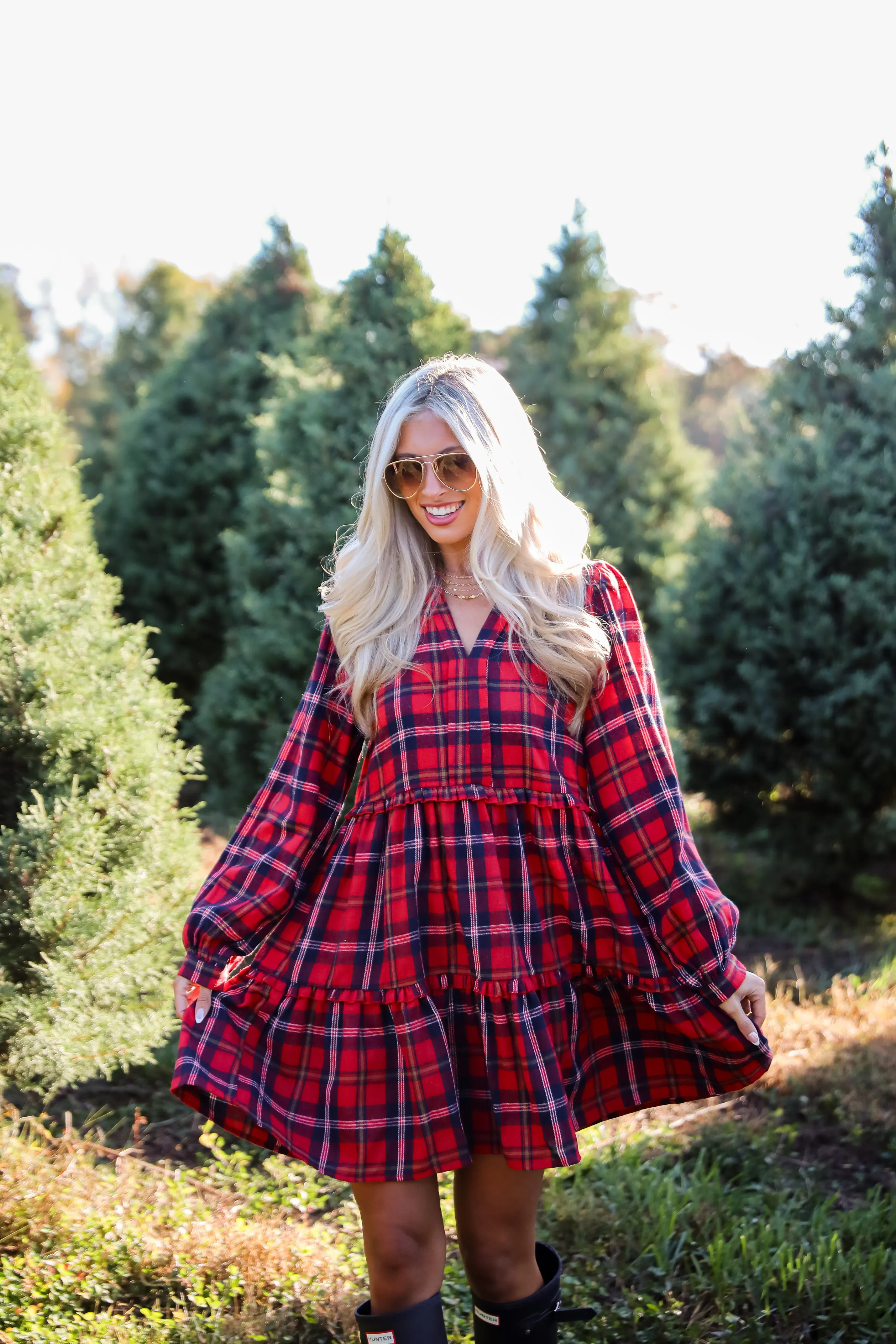 FINAL SALE - Adorably Demure Red Plaid Tiered Mini Dress