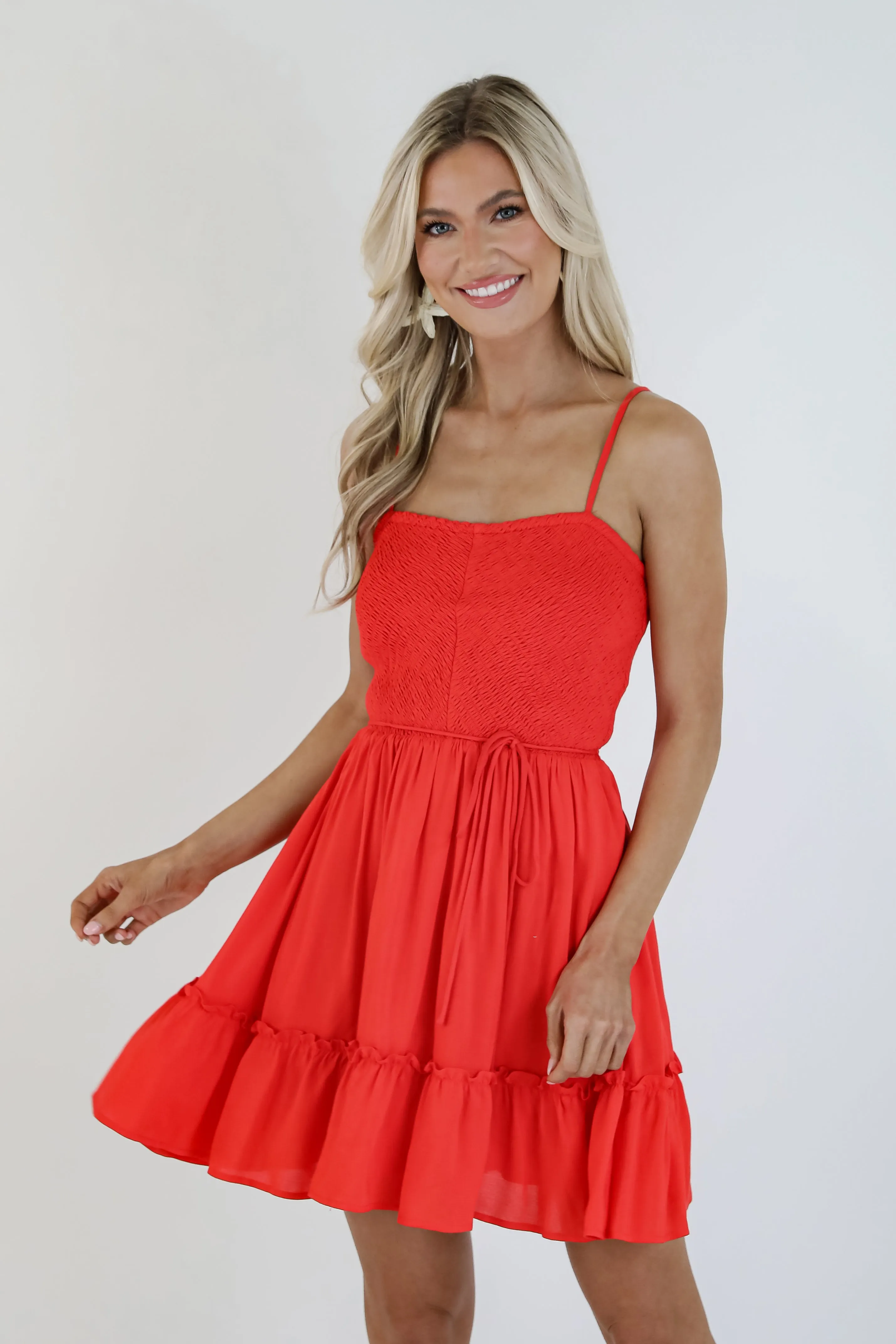 FINAL SALE - Attracted To You Red Smocked Mini Dress