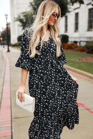 FINAL SALE - Beloved Elegance Black Floral Maxi Dress