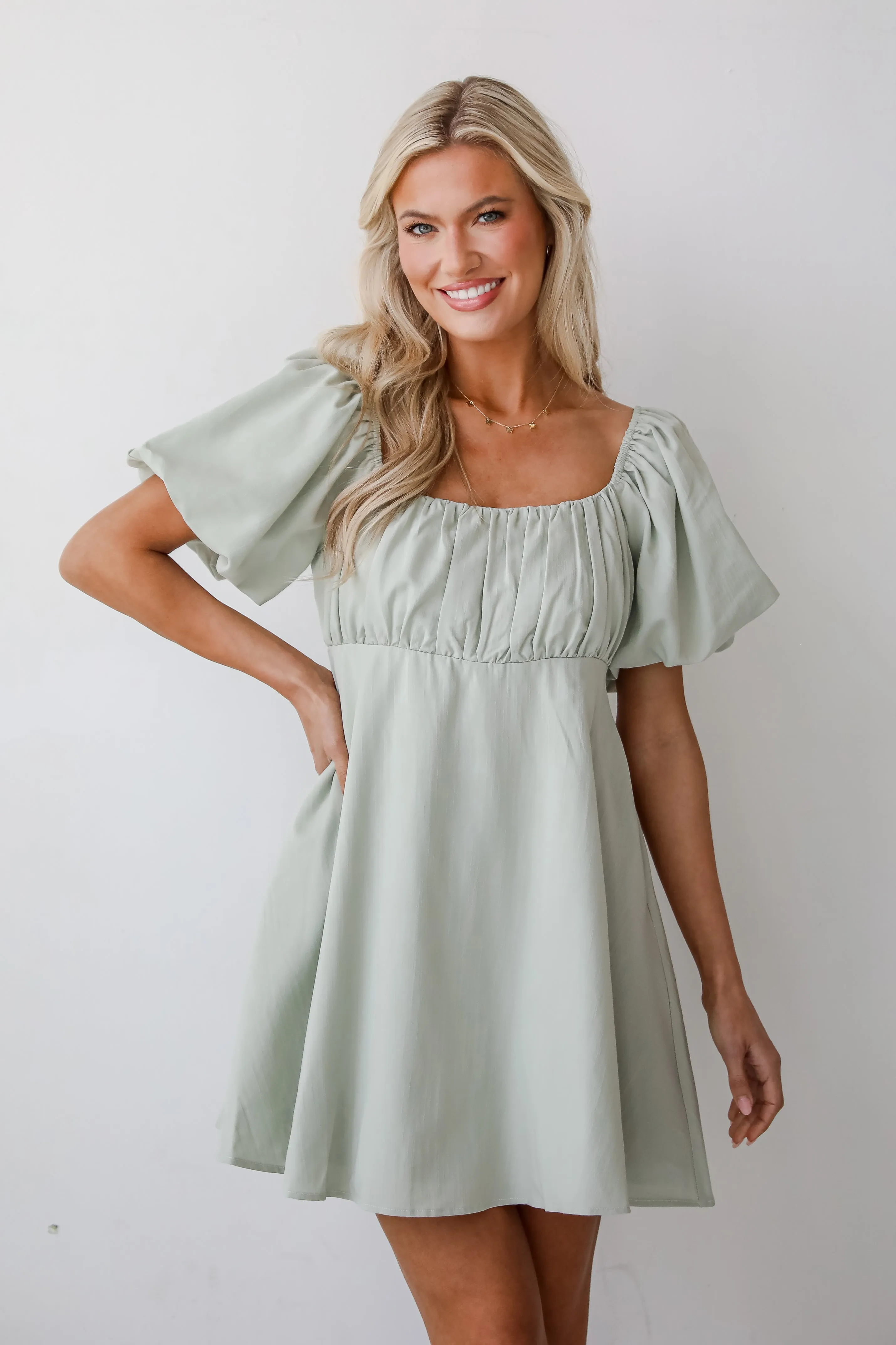FINAL SALE - Bright Charm Sage Mini Dress