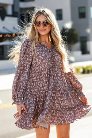 FINAL SALE - Buy You Flowers Mocha Tiered Mini Dress
