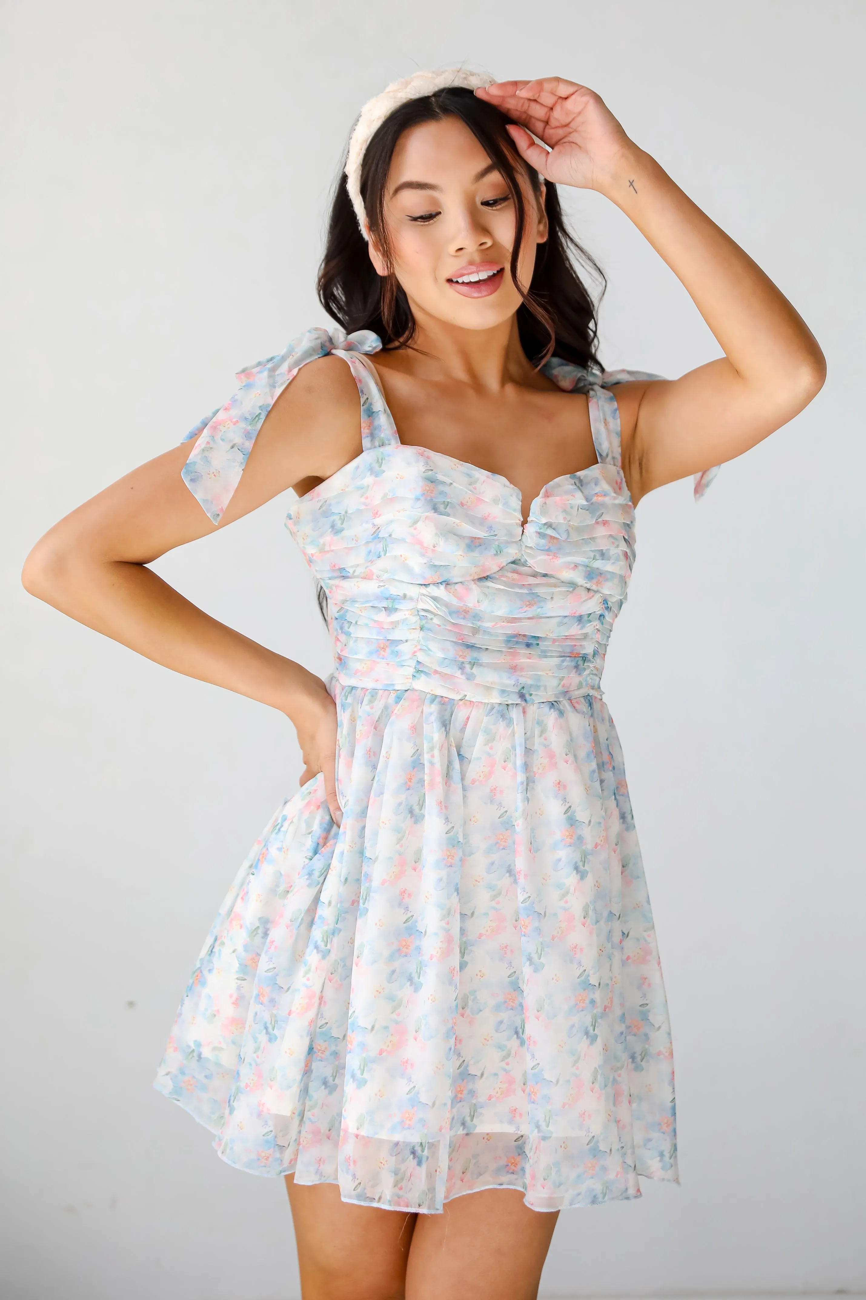 FINAL SALE - Darling Composure Ivory Floral Mini Dress