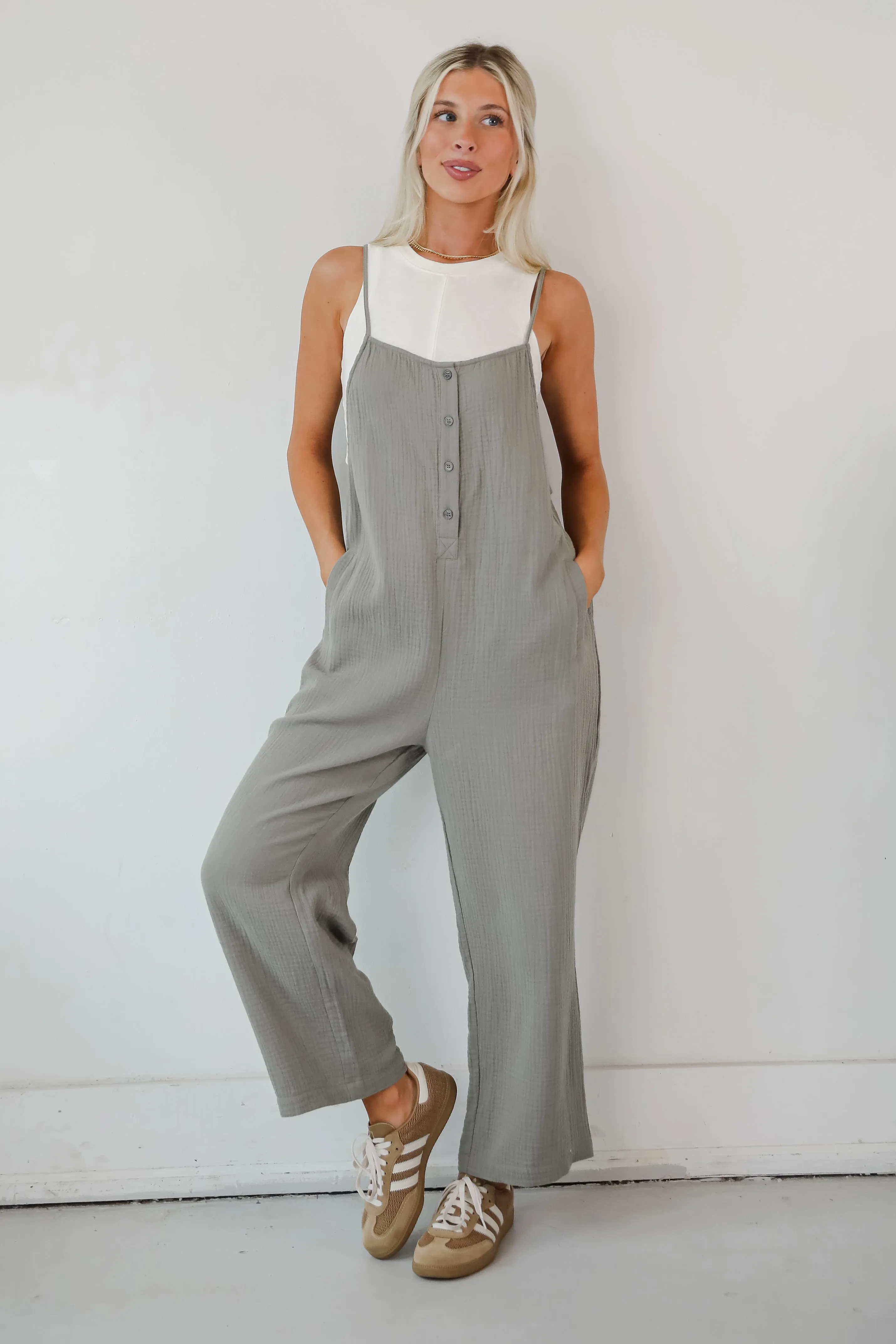FINAL SALE - Enticing Darling Sage Linen Jumpsuit