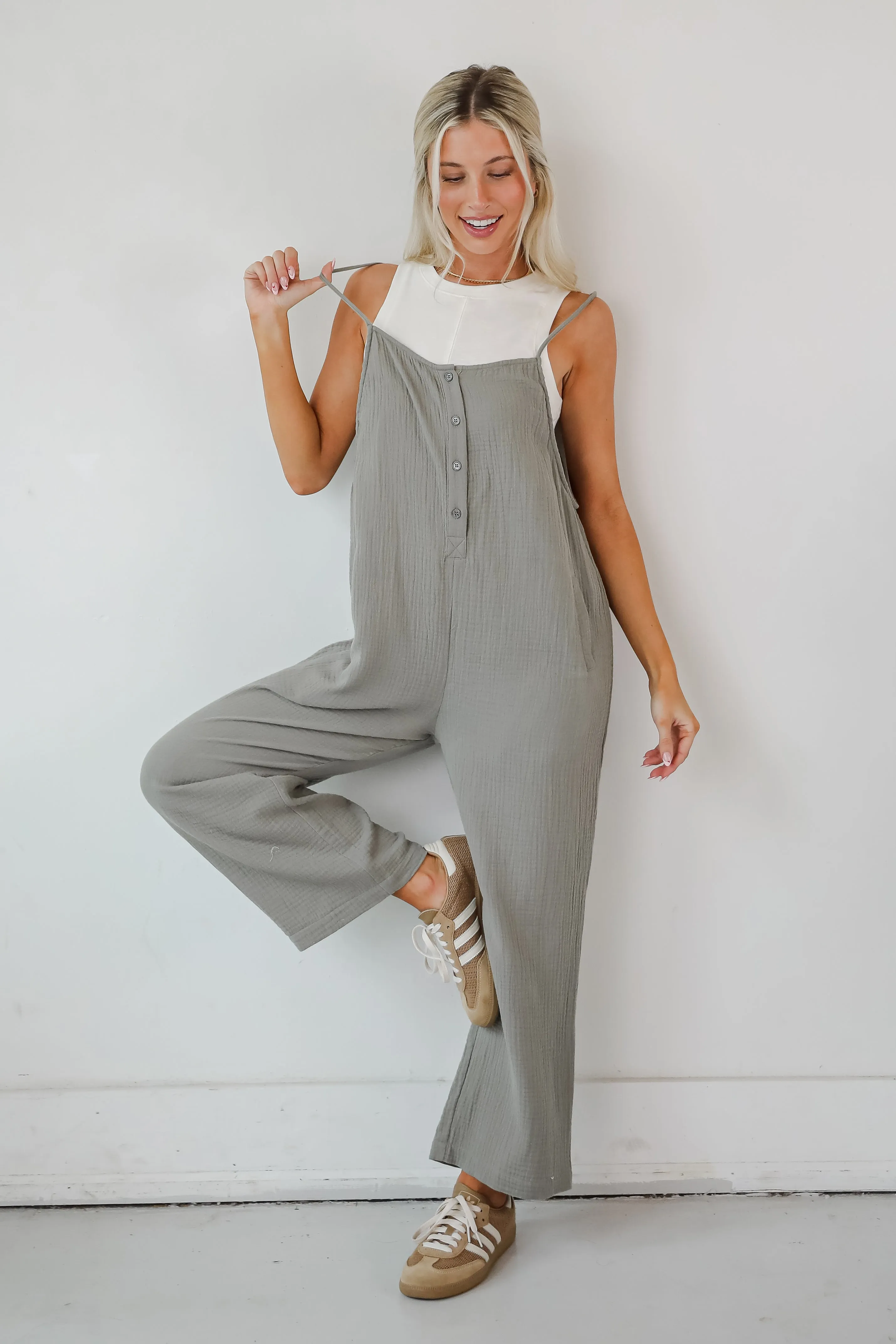 FINAL SALE - Enticing Darling Sage Linen Jumpsuit