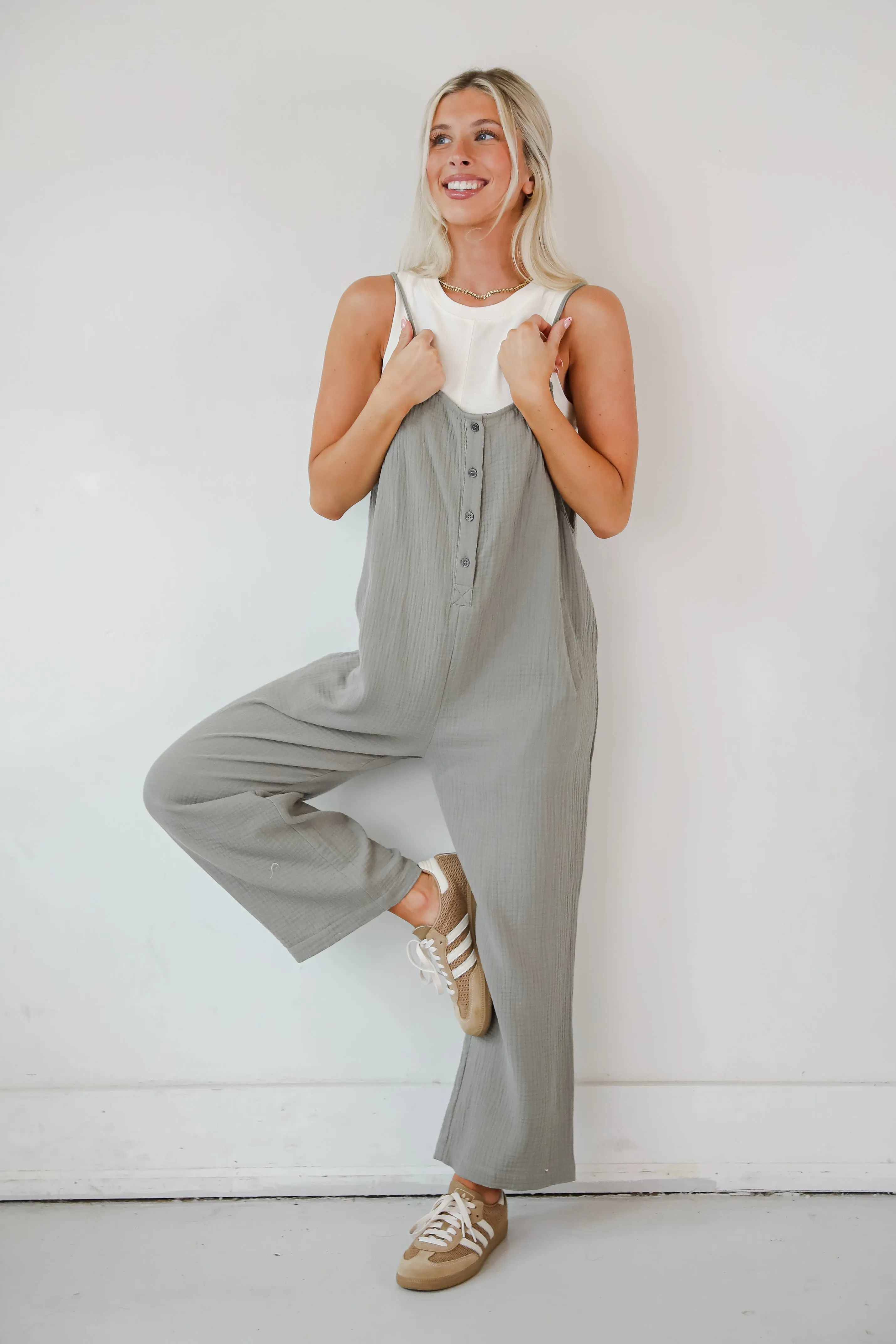 FINAL SALE - Enticing Darling Sage Linen Jumpsuit