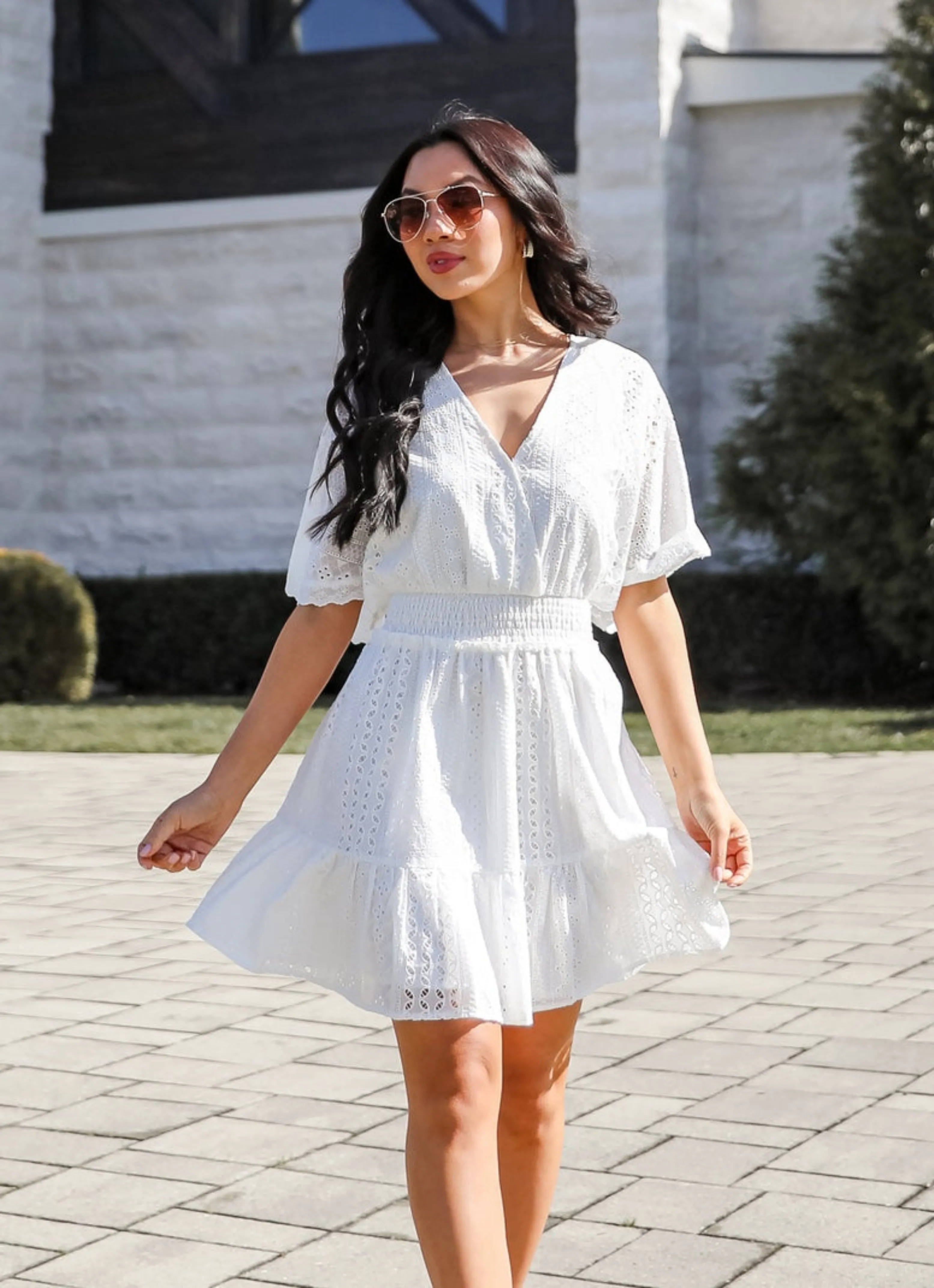 FINAL SALE - Extraordinary Presence White Eyelet Mini Dress