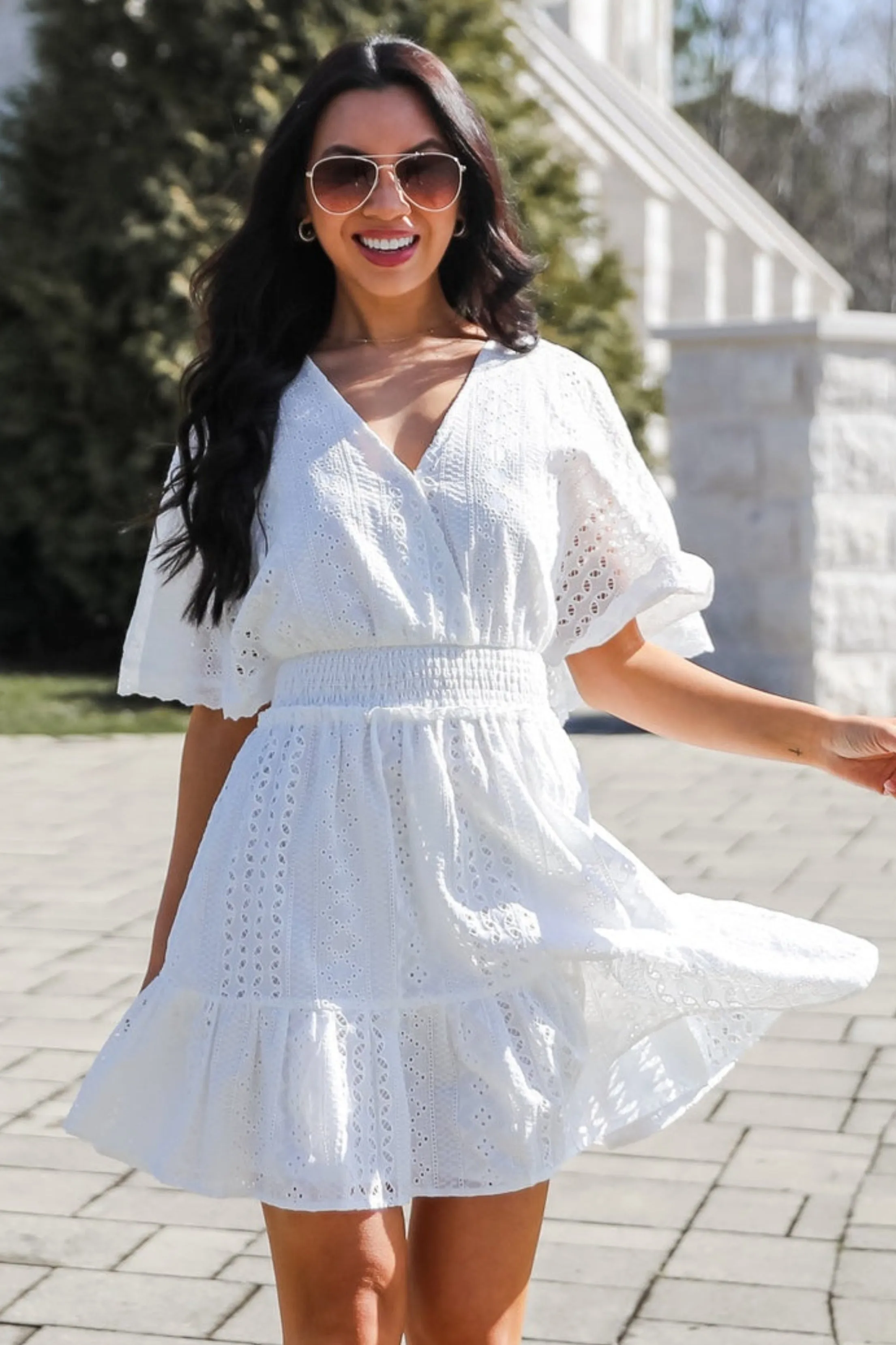 FINAL SALE - Extraordinary Presence White Eyelet Mini Dress