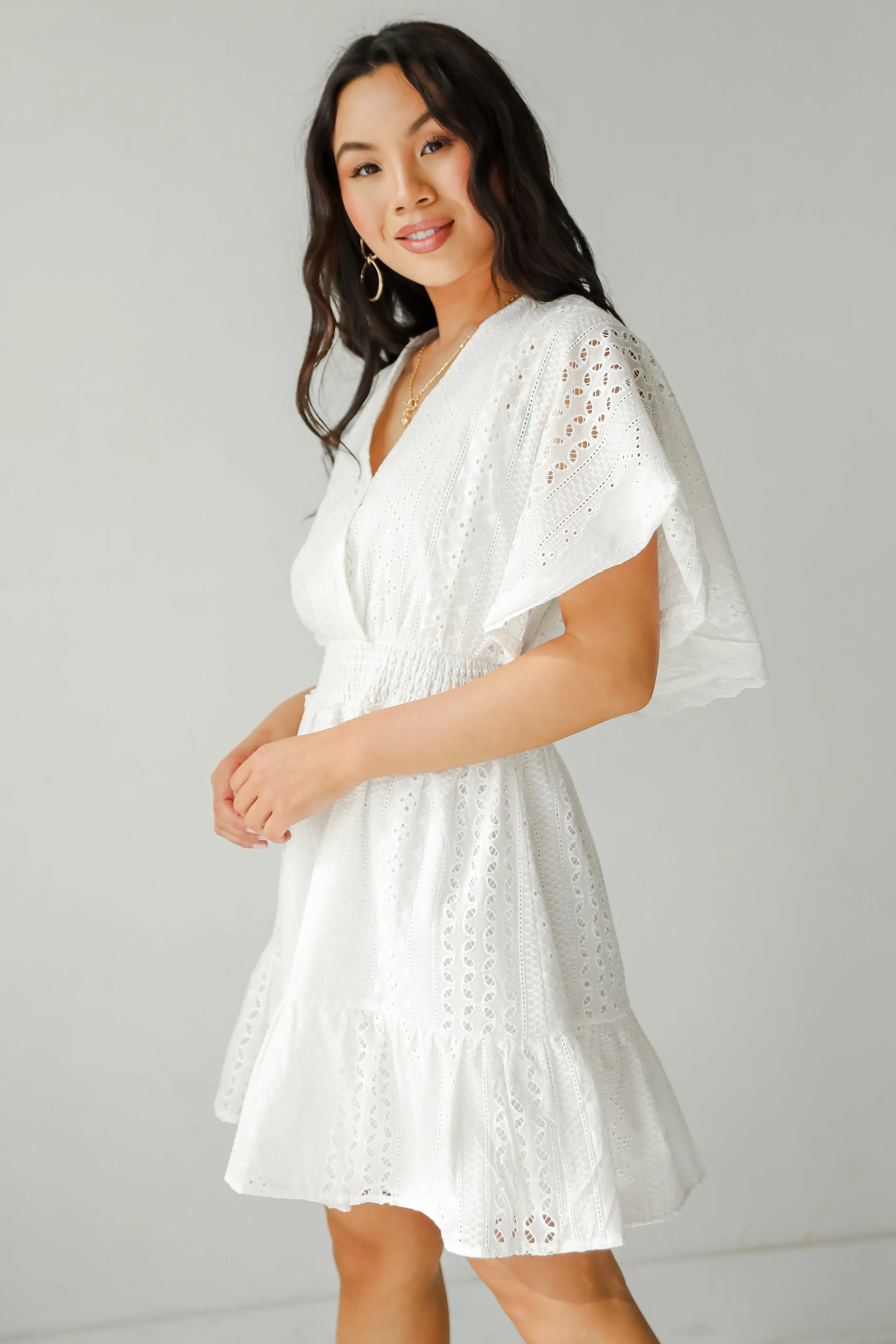 FINAL SALE - Extraordinary Presence White Eyelet Mini Dress