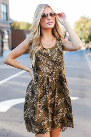 FINAL SALE - Fall Feelings Olive Green Mini Dress