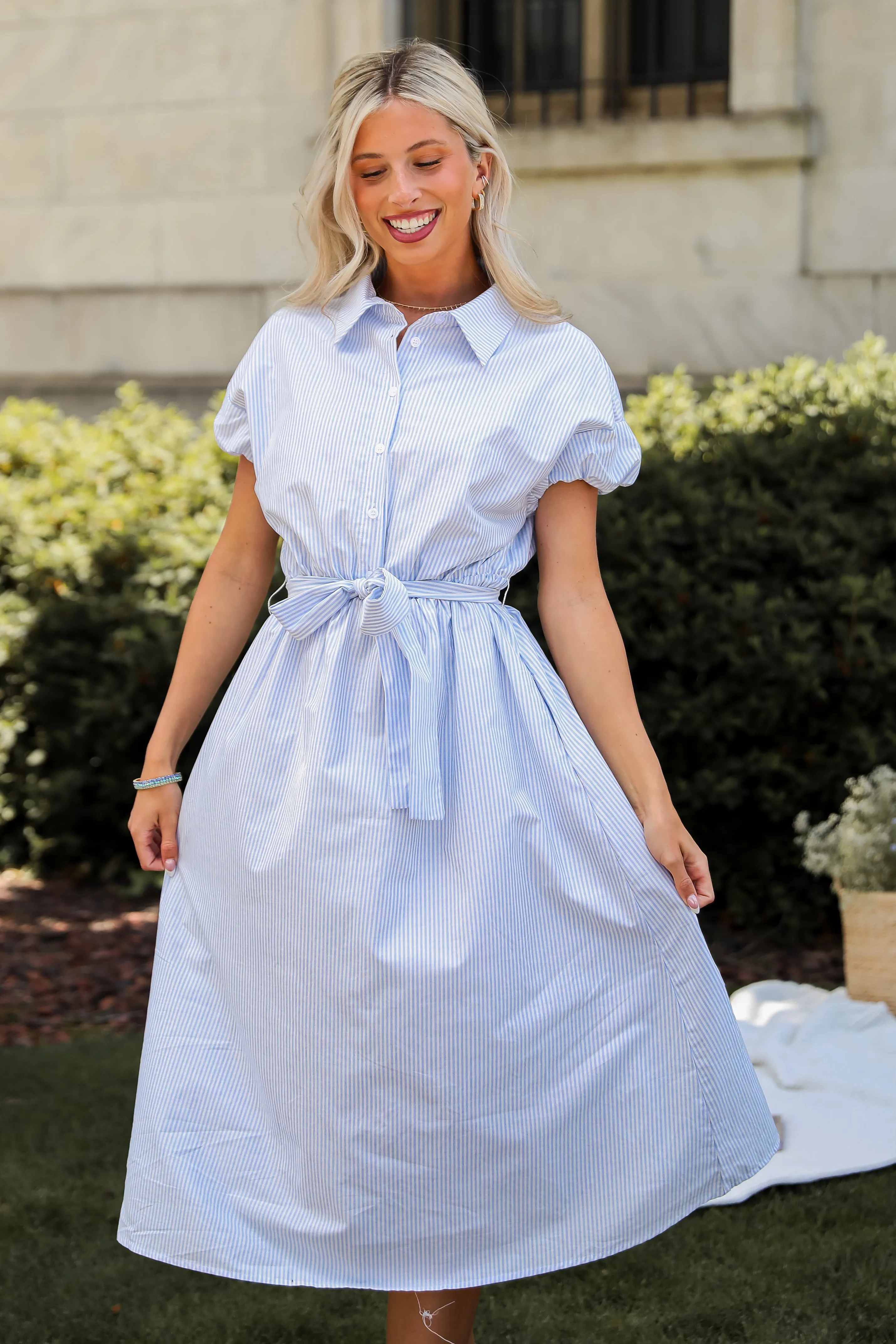 FINAL SALE - Keep It Classic Light Blue Striped Midi Dress