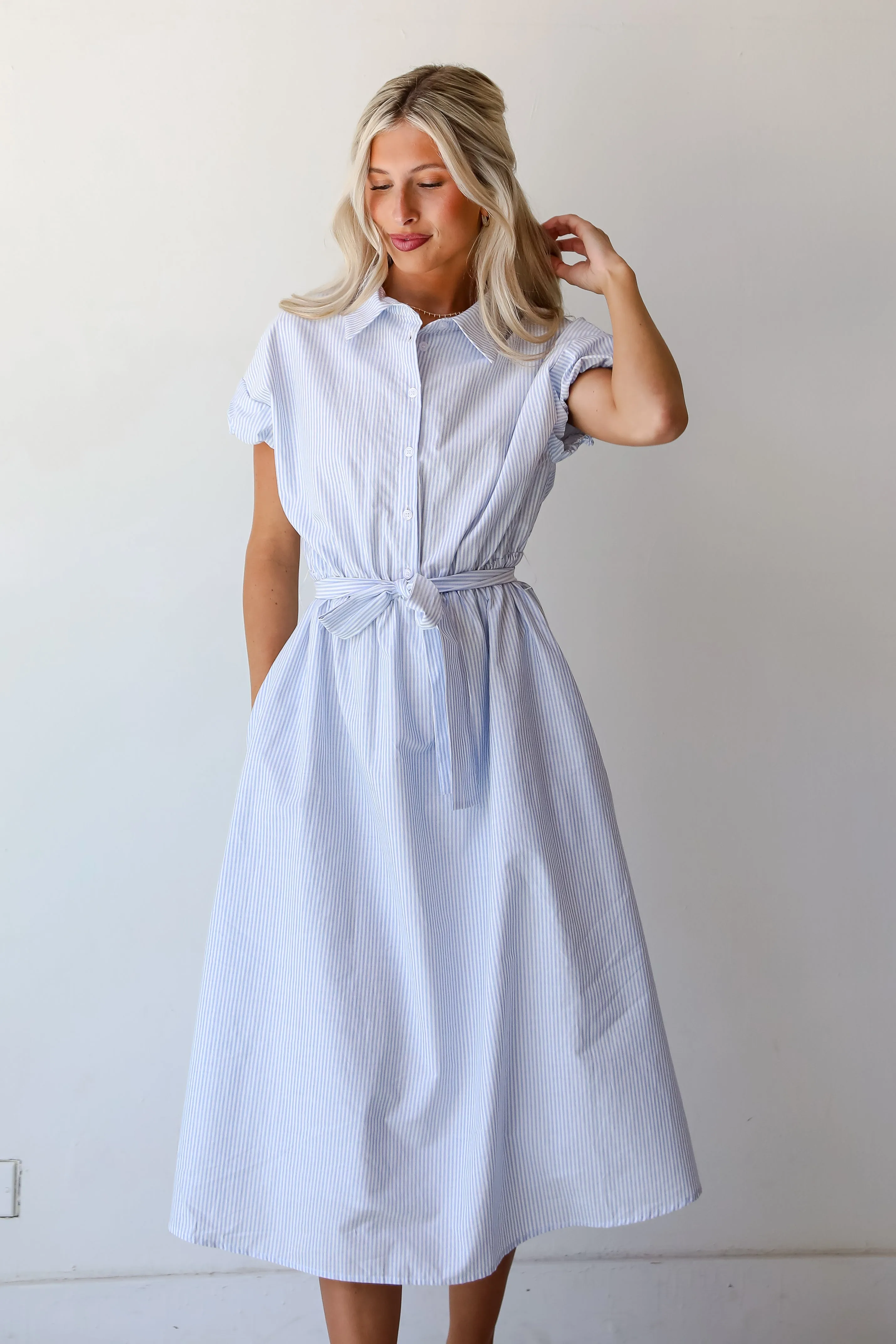 FINAL SALE - Keep It Classic Light Blue Striped Midi Dress