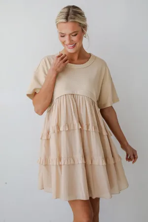 FINAL SALE - Make A Day Of It Taupe Contrast Ruffle Mini Dress