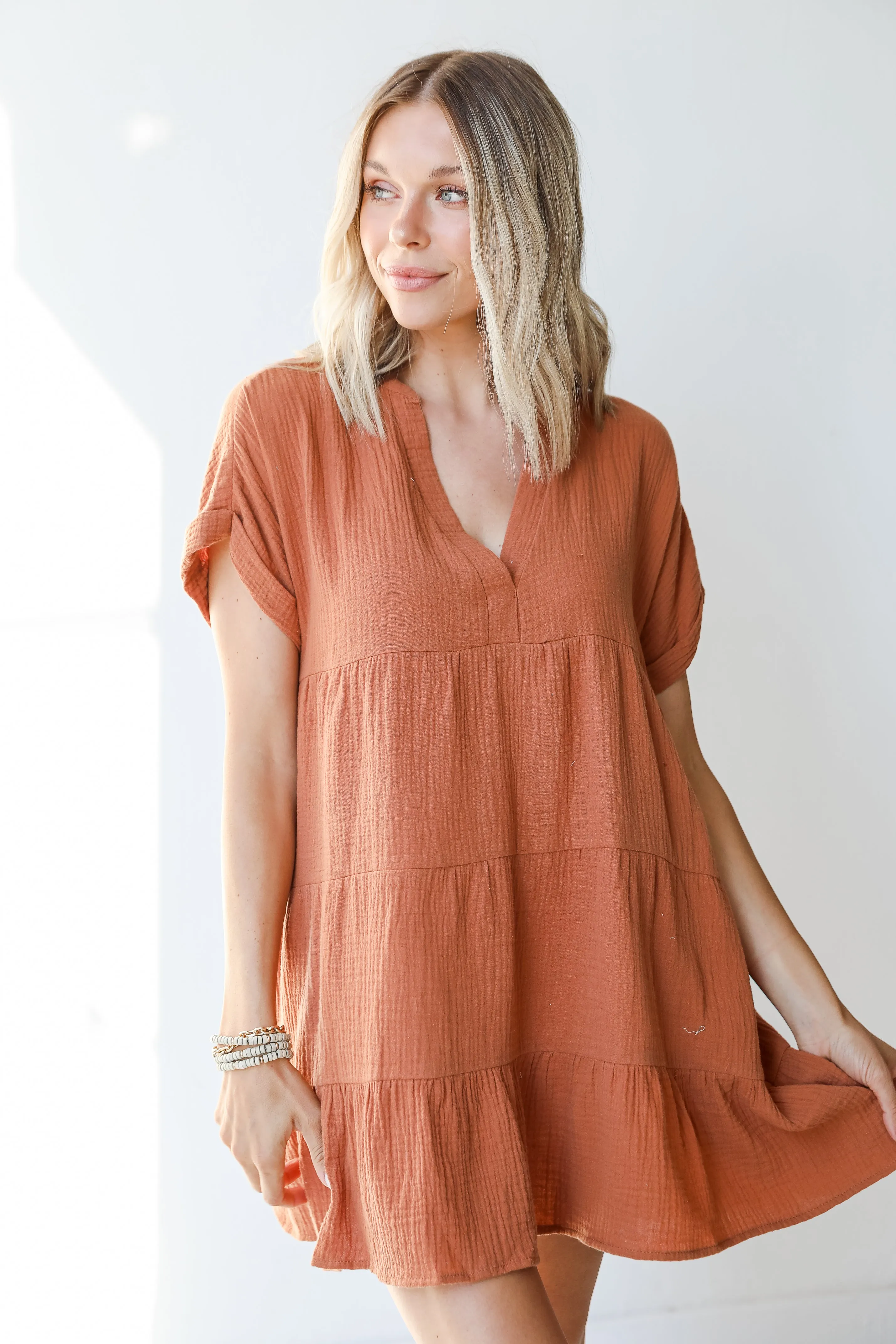 FINAL SALE - Make It Up Linen Babydoll Mini Dress