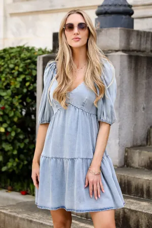 FINAL SALE - Perfect For You Denim Tiered Mini Dress