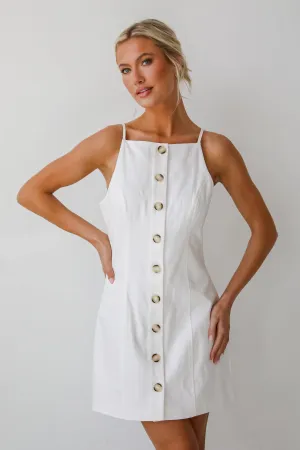 FINAL SALE - Precious Destiny White Button Front Mini Dress