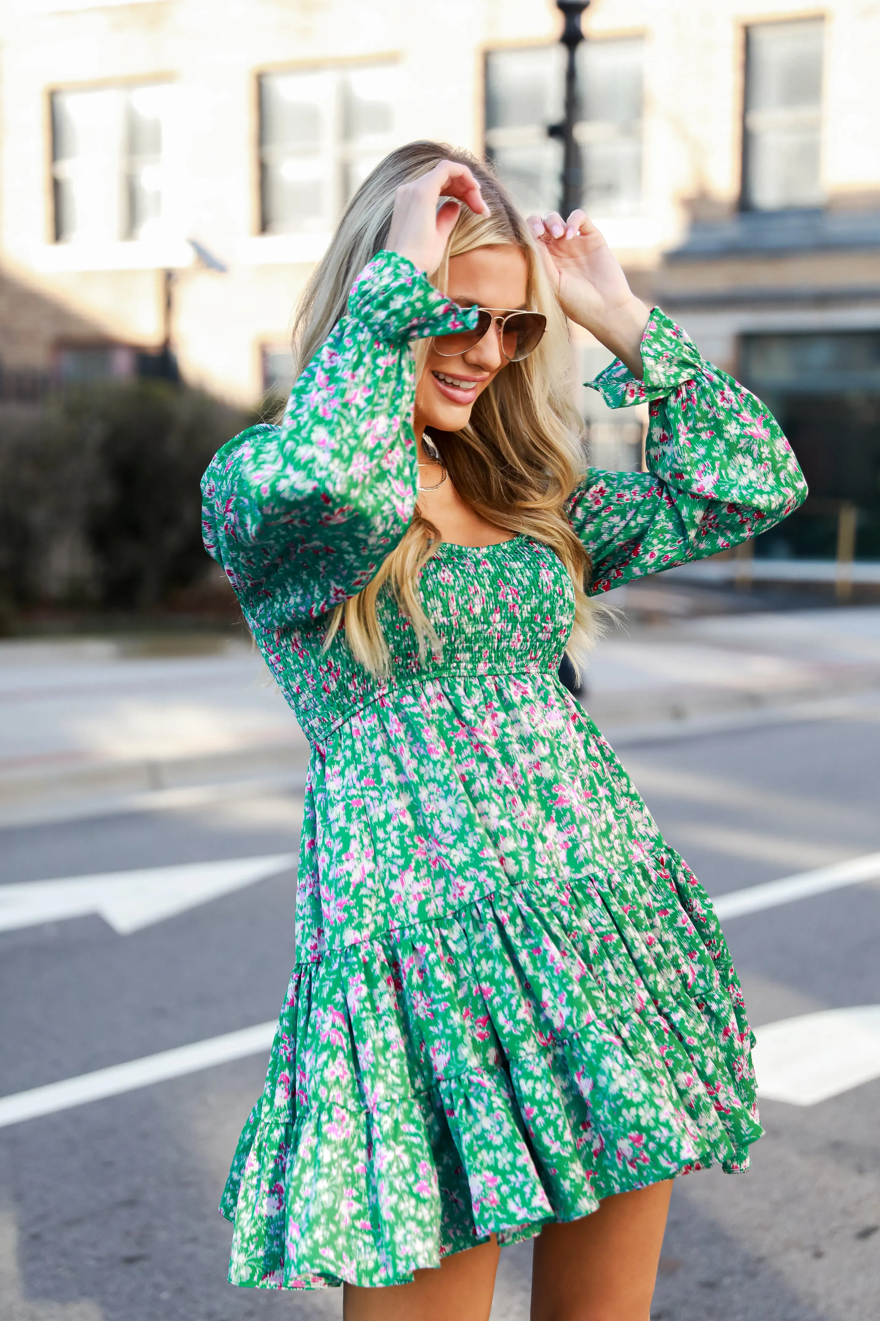 FINAL SALE - Regal Essence Tiered Green Mini Dress