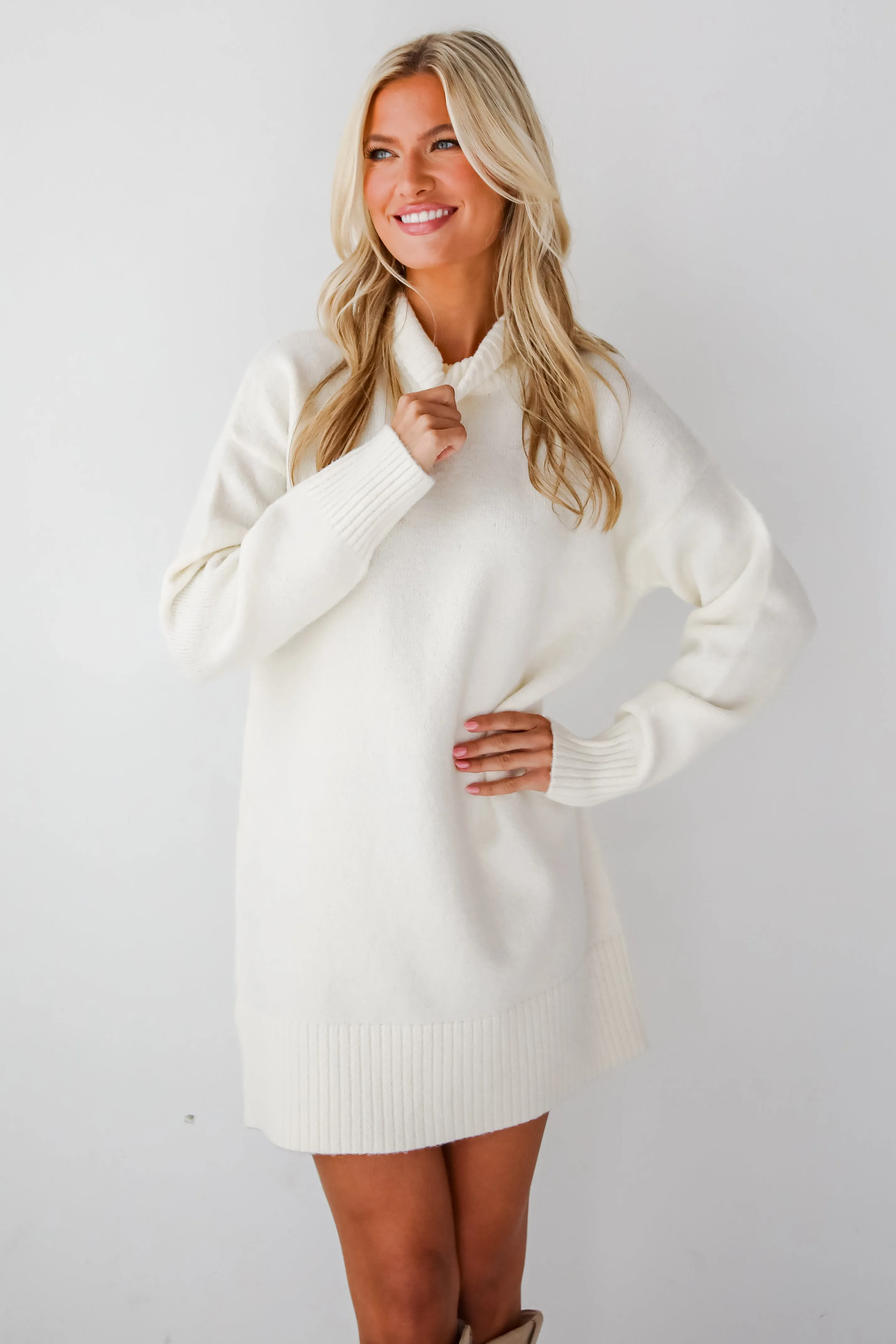 FINAL SALE - Seasonally Stylish Mock Neck Mini Sweater Dress