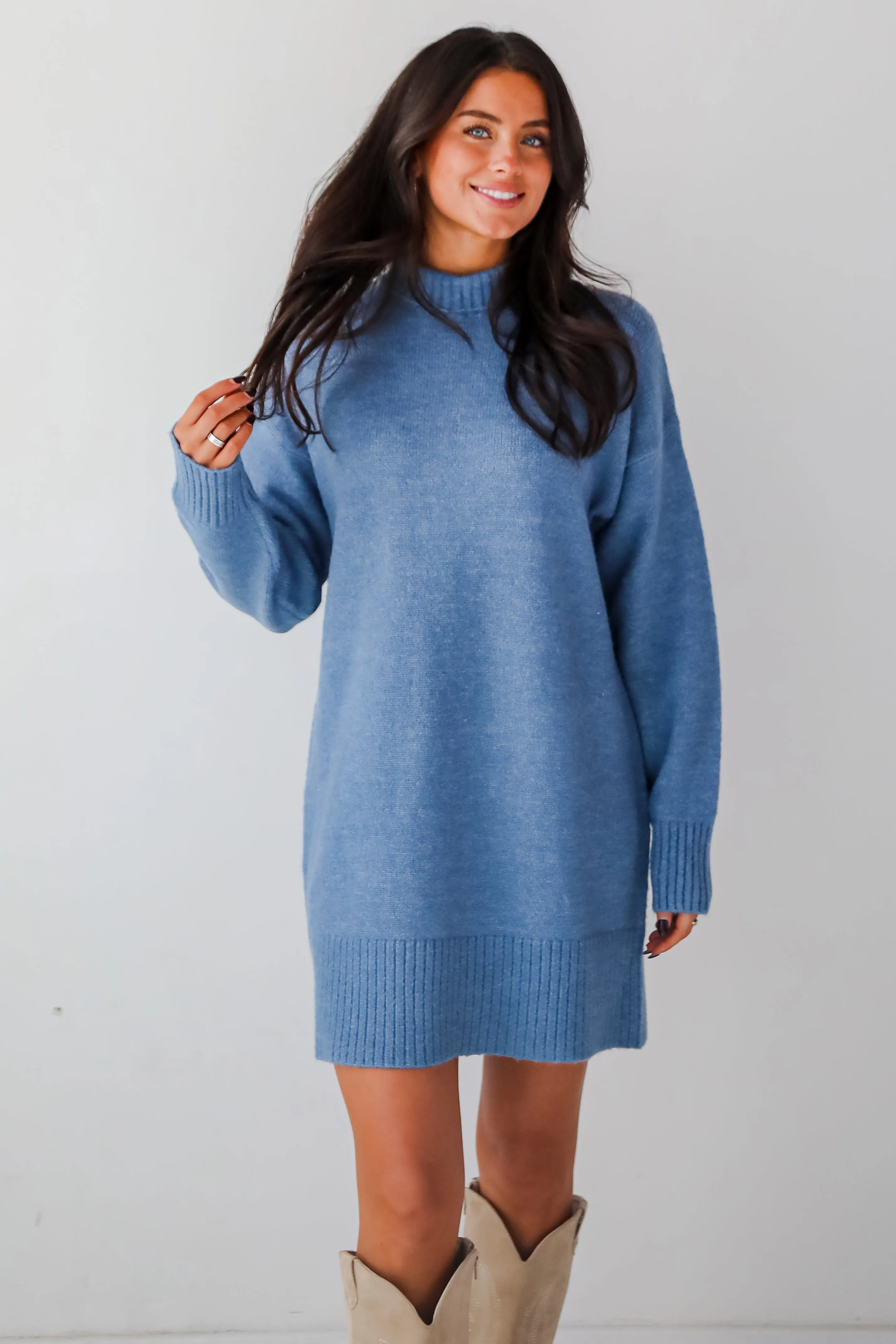 FINAL SALE - Seasonally Stylish Mock Neck Mini Sweater Dress