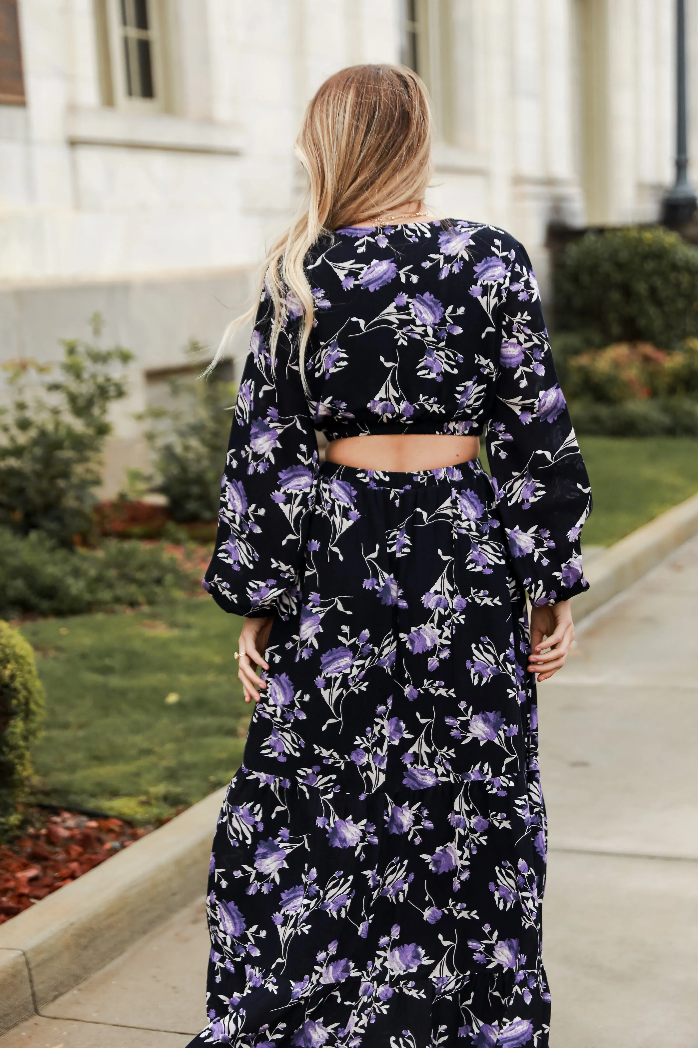 FINAL SALE - Sincerely Charming Navy Floral Cutout Maxi Dress