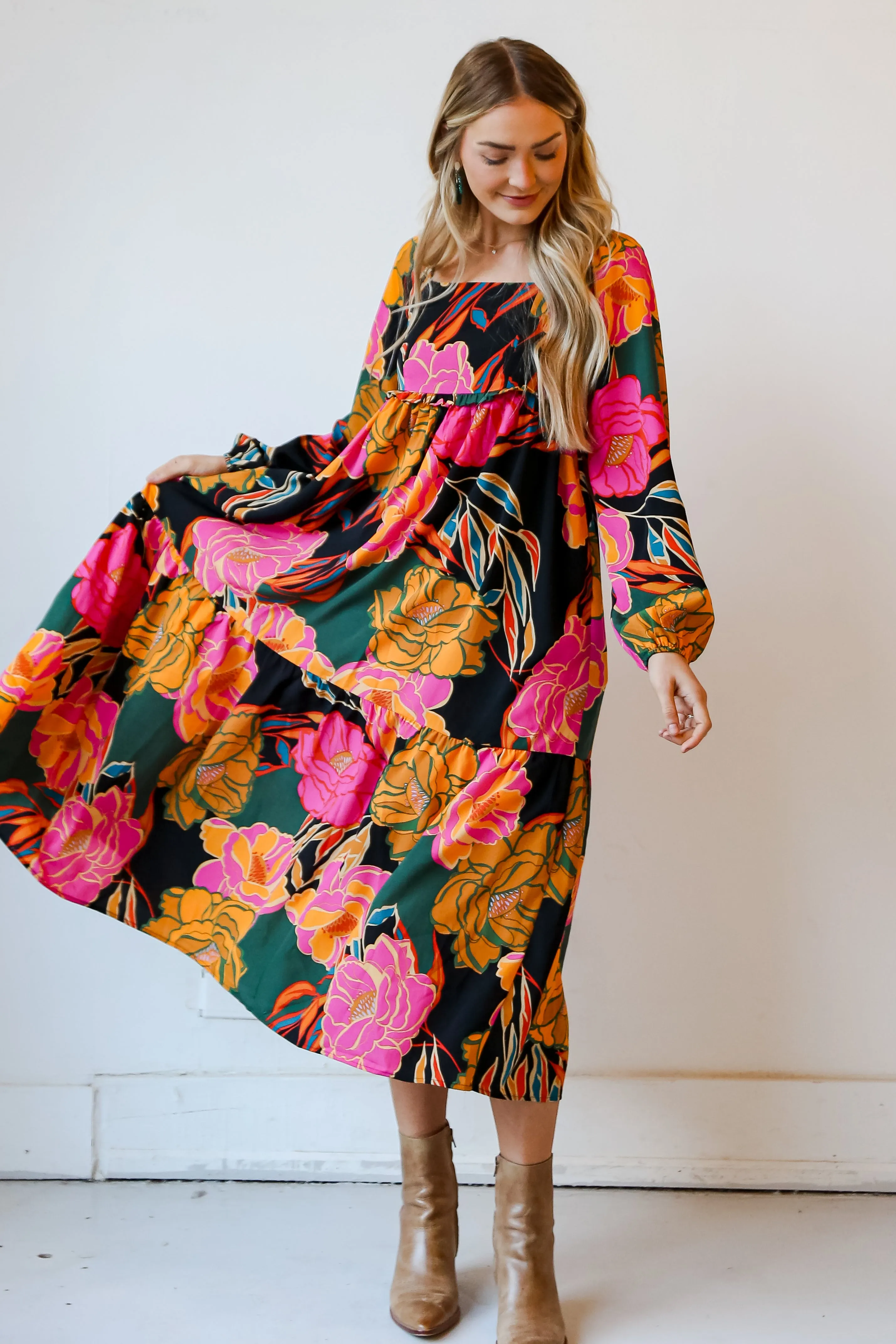 FINAL SALE - State Of Chic Black Floral Maxi Dress