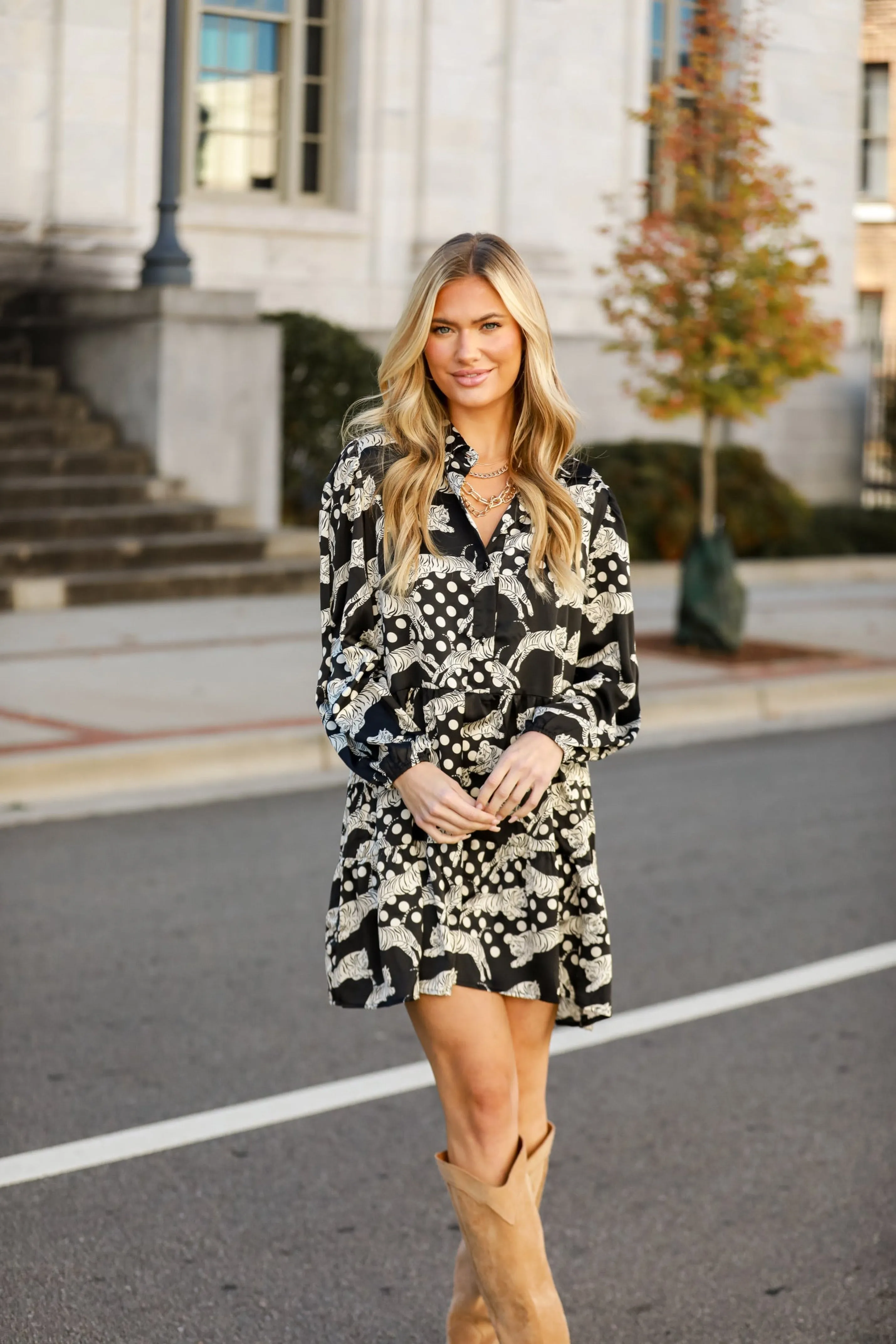 FINAL SALE - Style Spotting Black Tiger Mini Dress