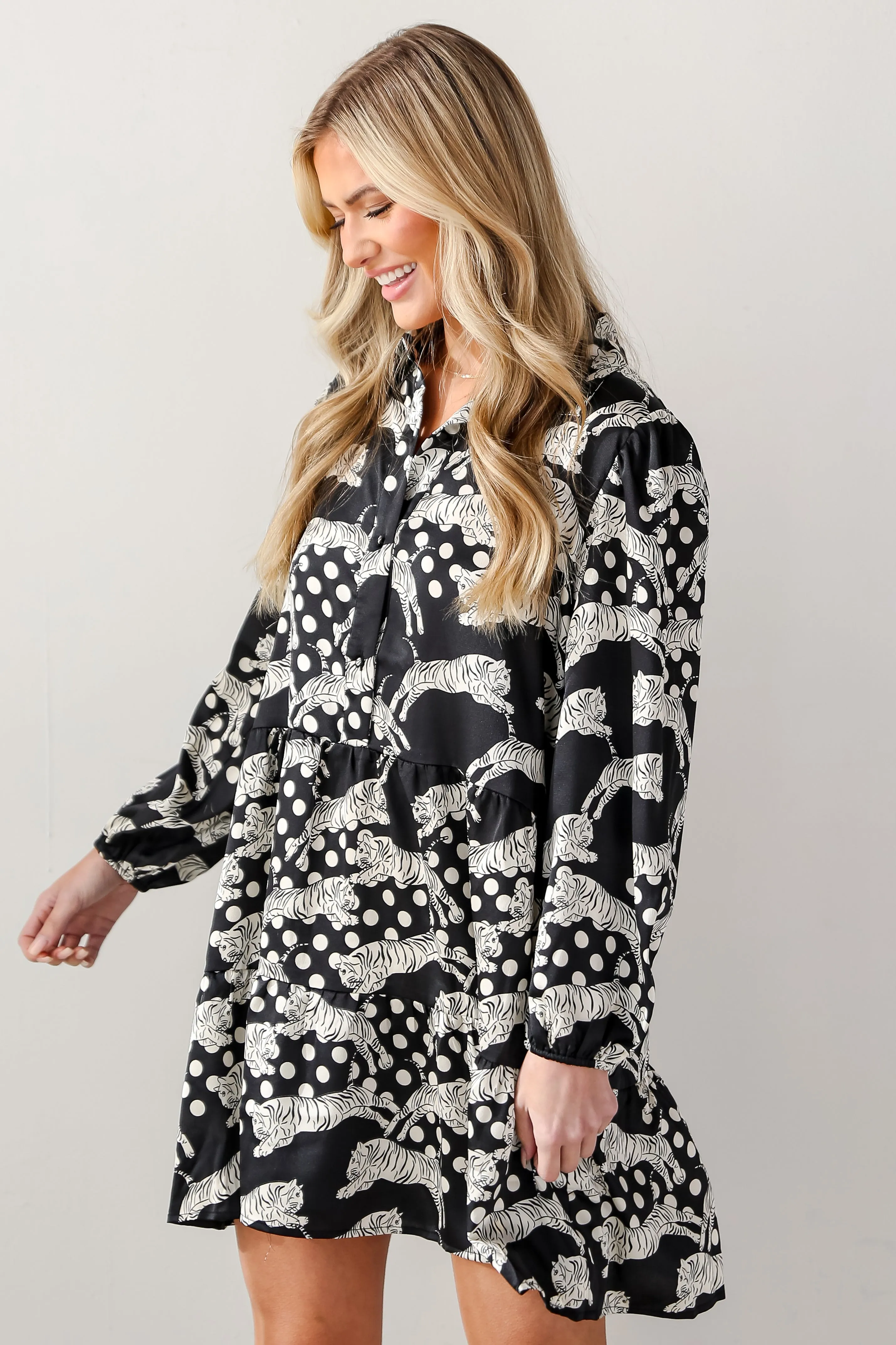 FINAL SALE - Style Spotting Black Tiger Mini Dress