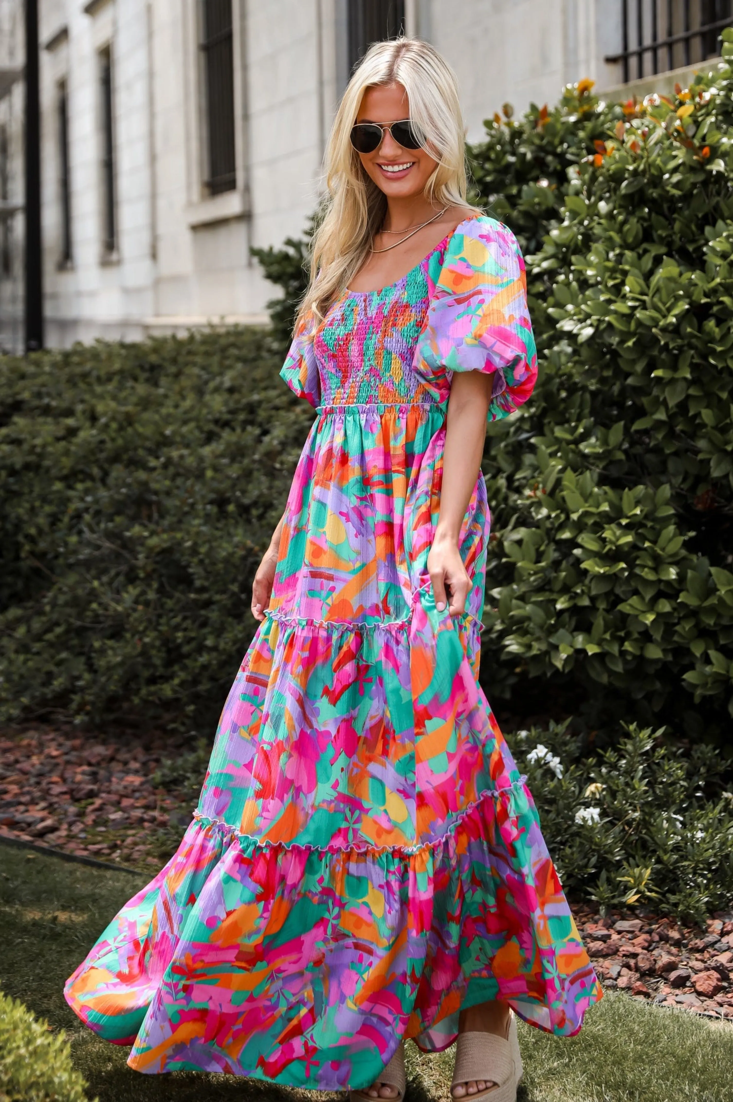 FINAL SALE - Sunny Concept Lavender Floral Tiered Maxi Dress