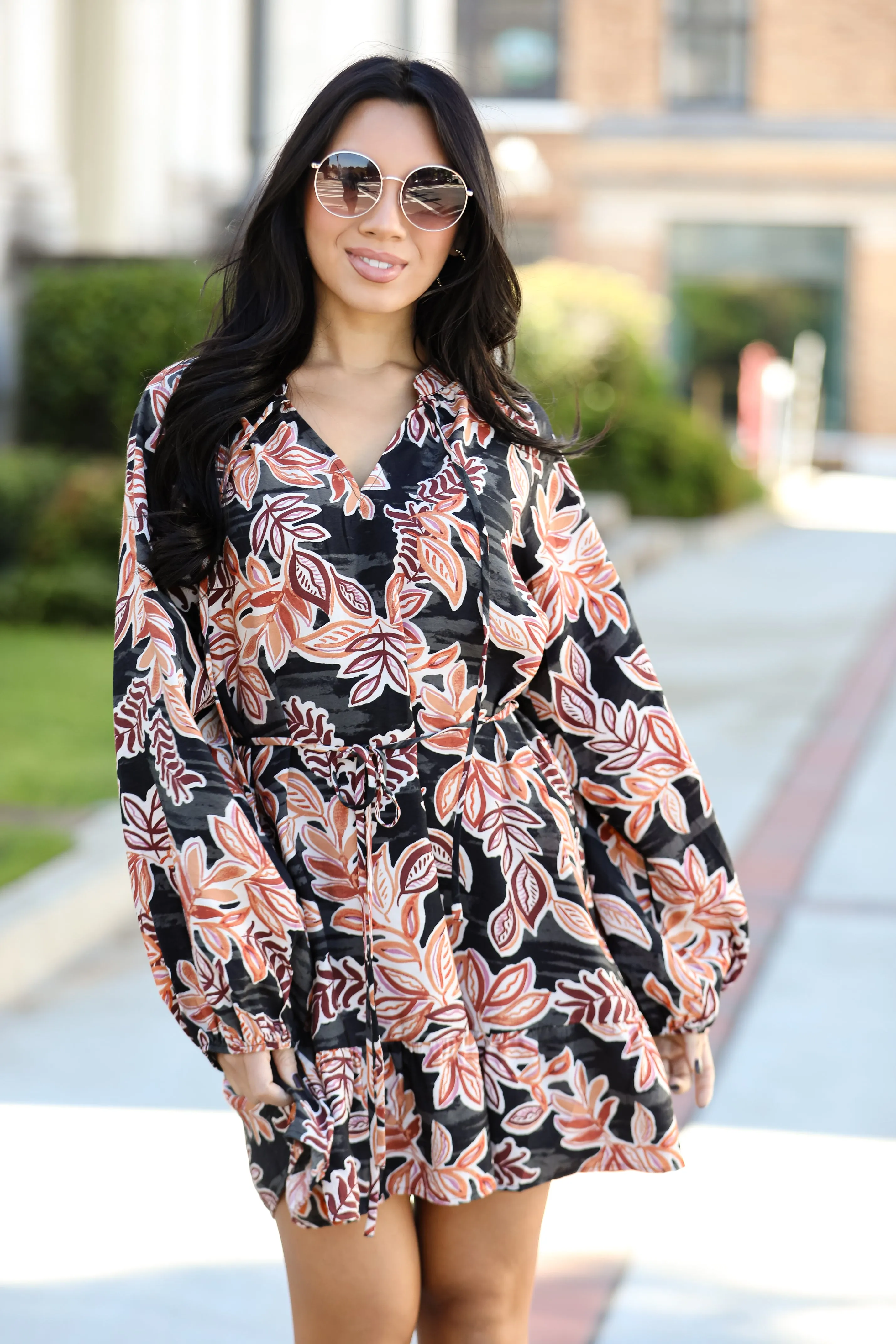 FINAL SALE - Undeniable Delight Black Leaf Print Mini Dress