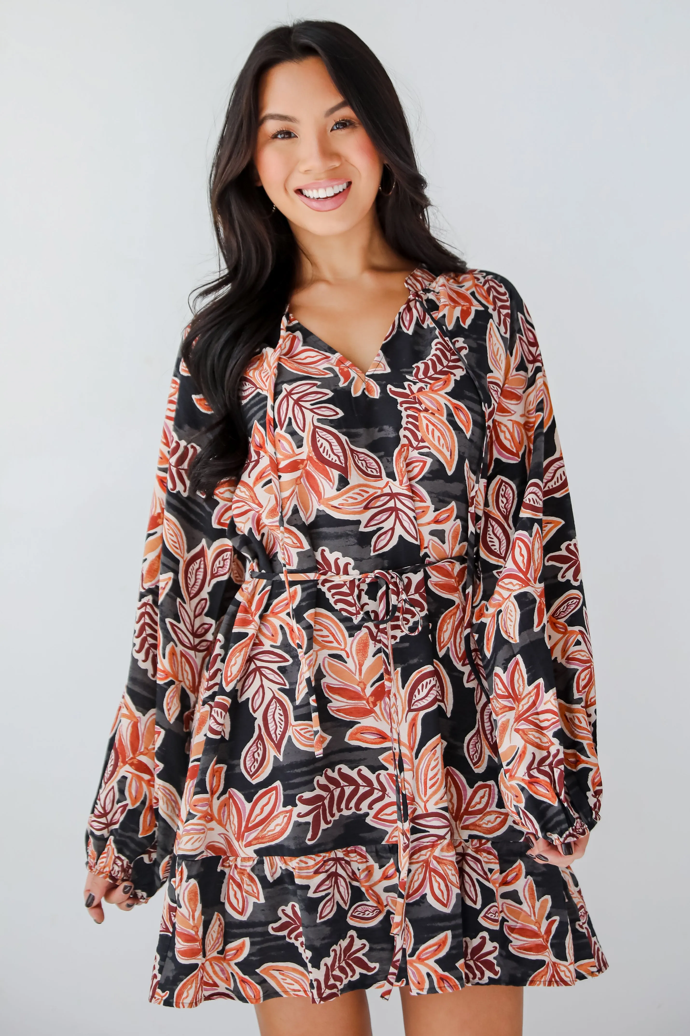 FINAL SALE - Undeniable Delight Black Leaf Print Mini Dress