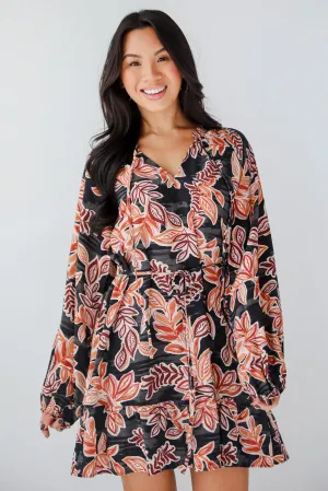 FINAL SALE - Undeniable Delight Black Leaf Print Mini Dress