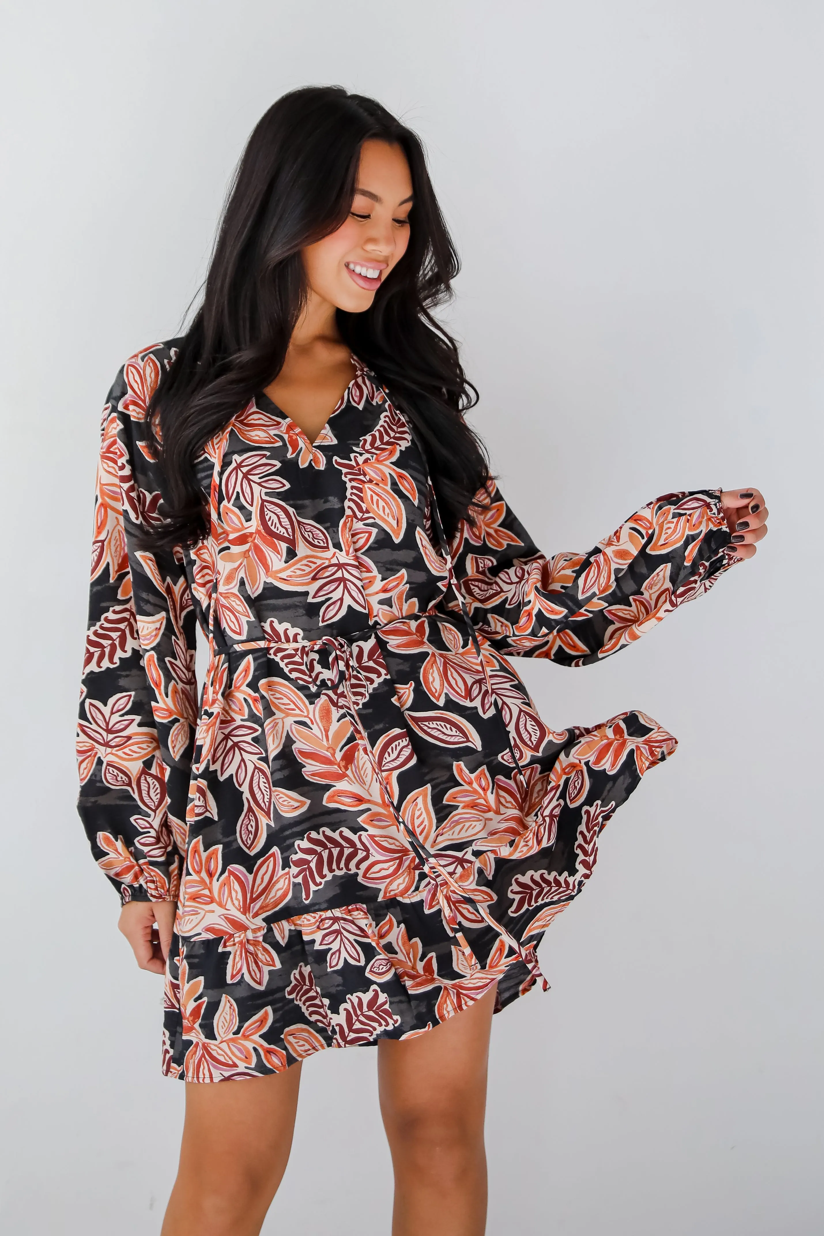 FINAL SALE - Undeniable Delight Black Leaf Print Mini Dress