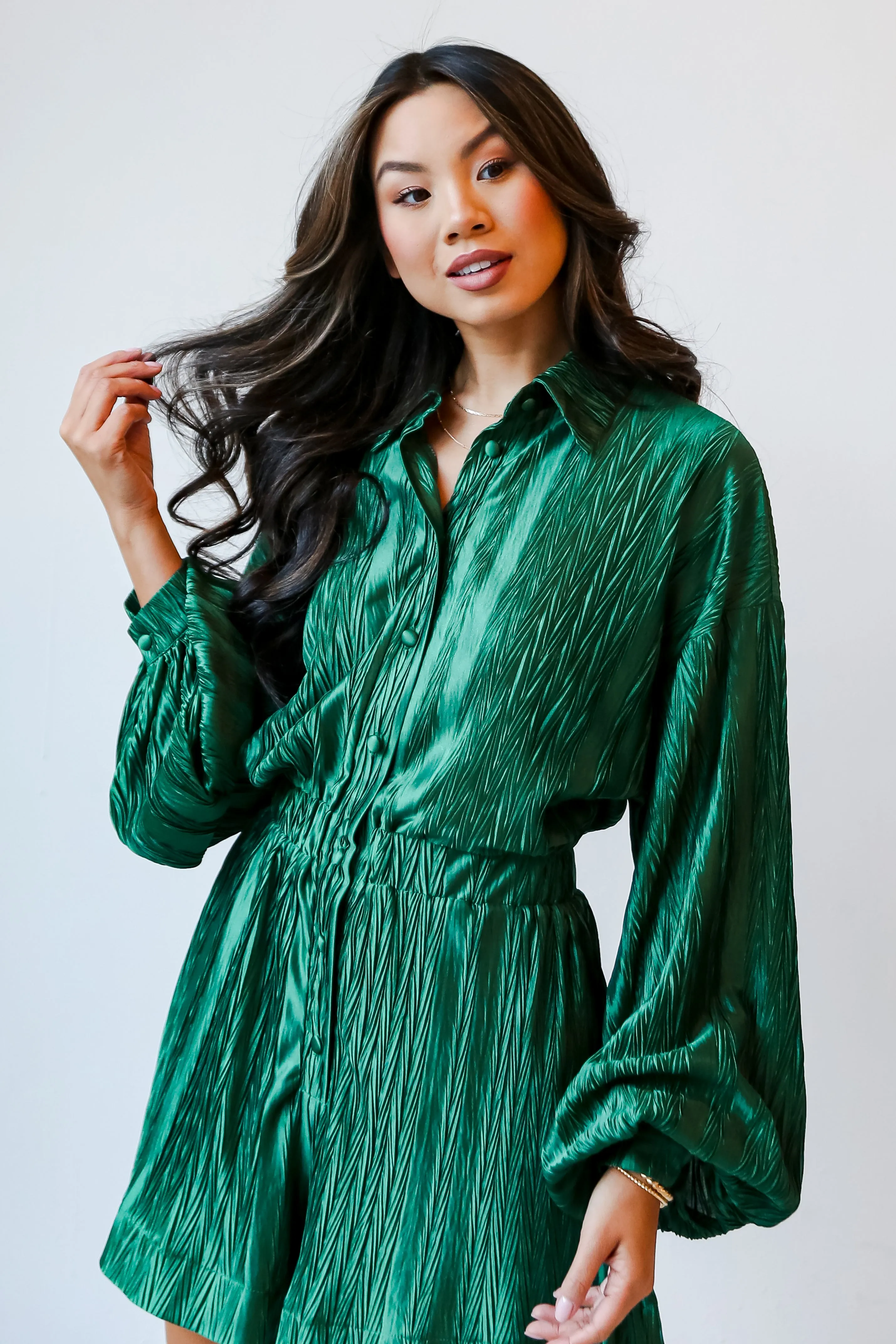 FINAL SALE - Undoubtedly Luxe Hunter Green Plisse Romper