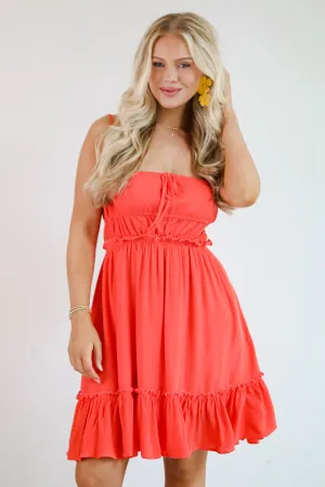 FINAL SALE - Watch The Sunset Coral Mini Dress