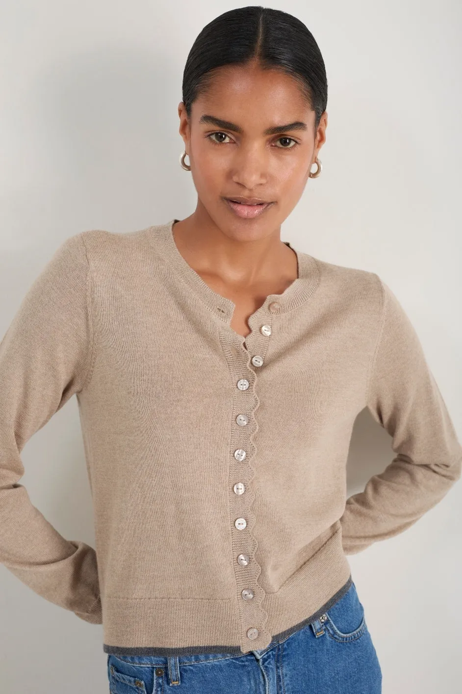 Fleurine Cropped Cardigan - Oat Melange