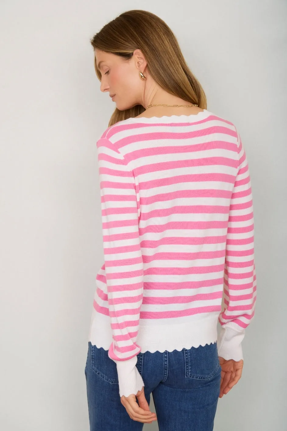 Fleurine Scallop Jumper - Candy Pink /Ivory Stripe