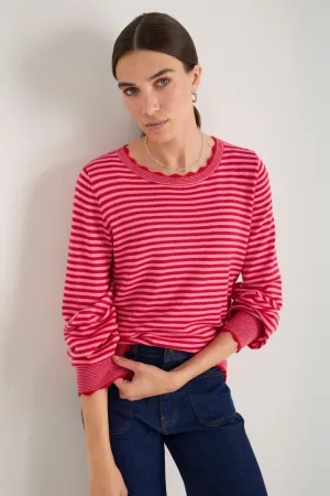 Fleurine Scallop Jumper - Pink/Red Micro Stripe