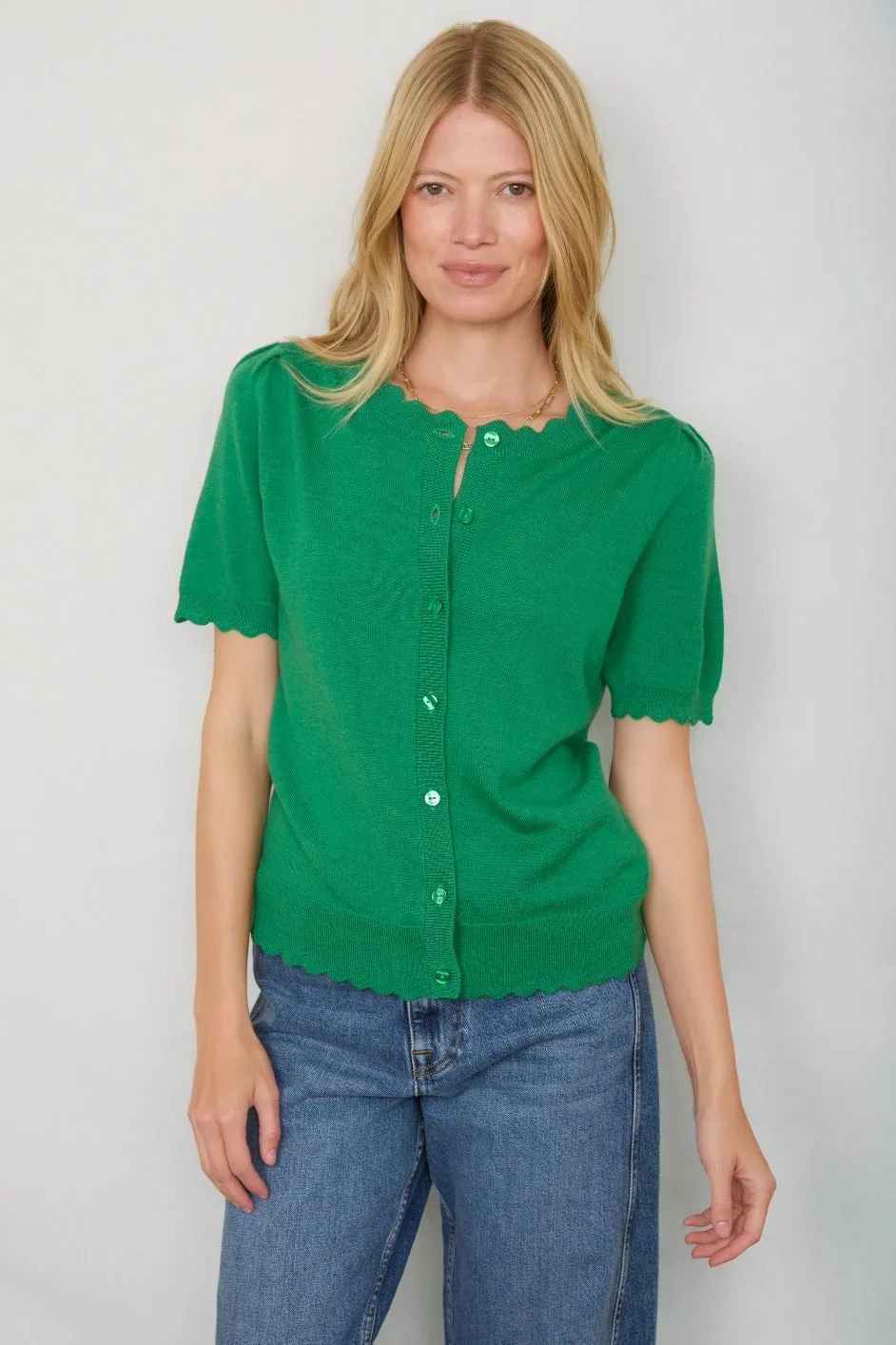 Fleurine Short Sleeve Cardigan - Jade Green