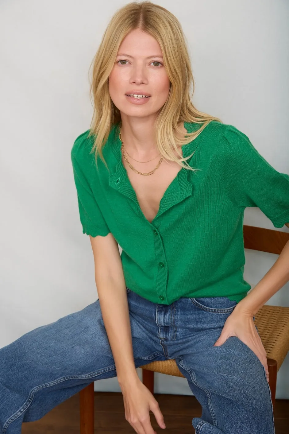 Fleurine Short Sleeve Cardigan - Jade Green