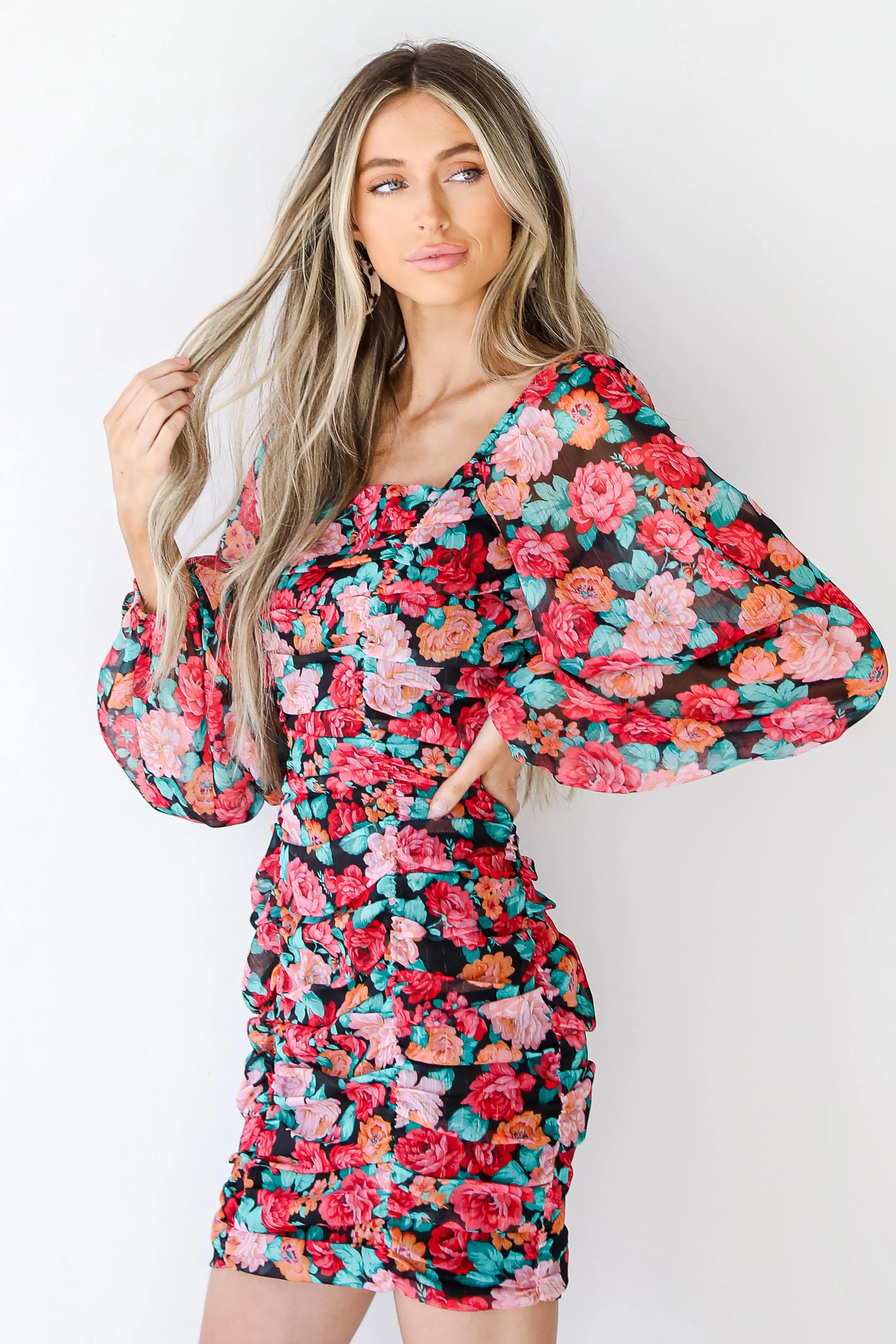 Floral Forever Ruched Mini Dress