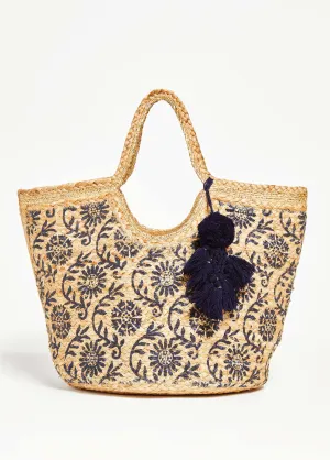 Floral Print Straw Tote