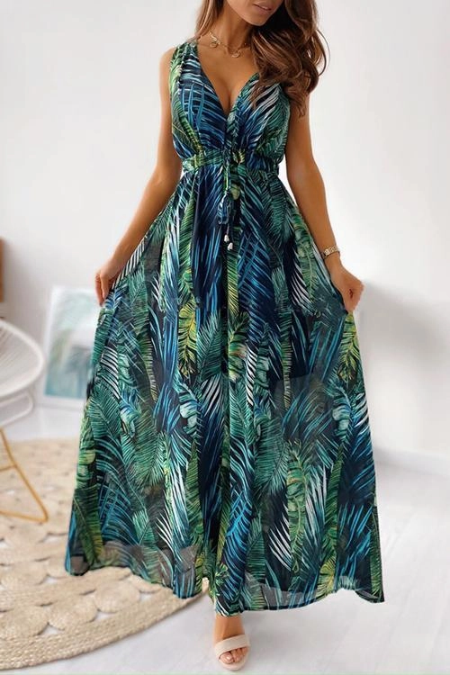 Floral Print Tie Back Beach Party Dresses