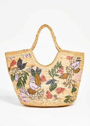 Flower Print Straw Tote